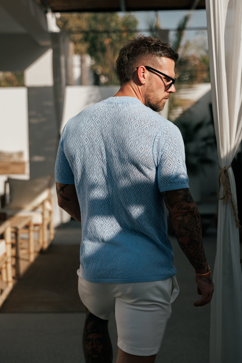 Father Sons Crochet Crew T-Shirt Blue Short Sleeve - FSJ088