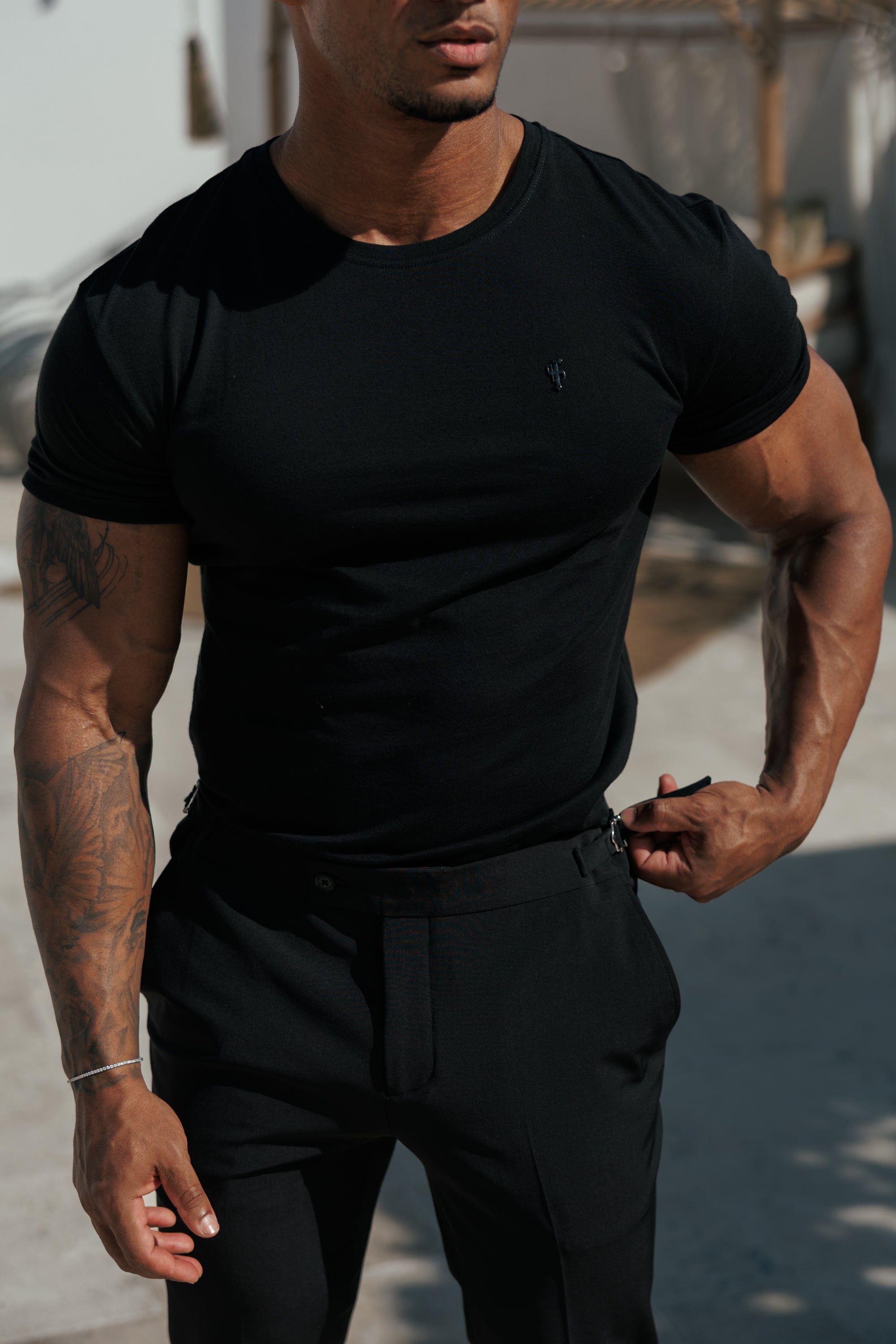 Black Crew Tshirt with Black Metal Emblem Decal FSH1454