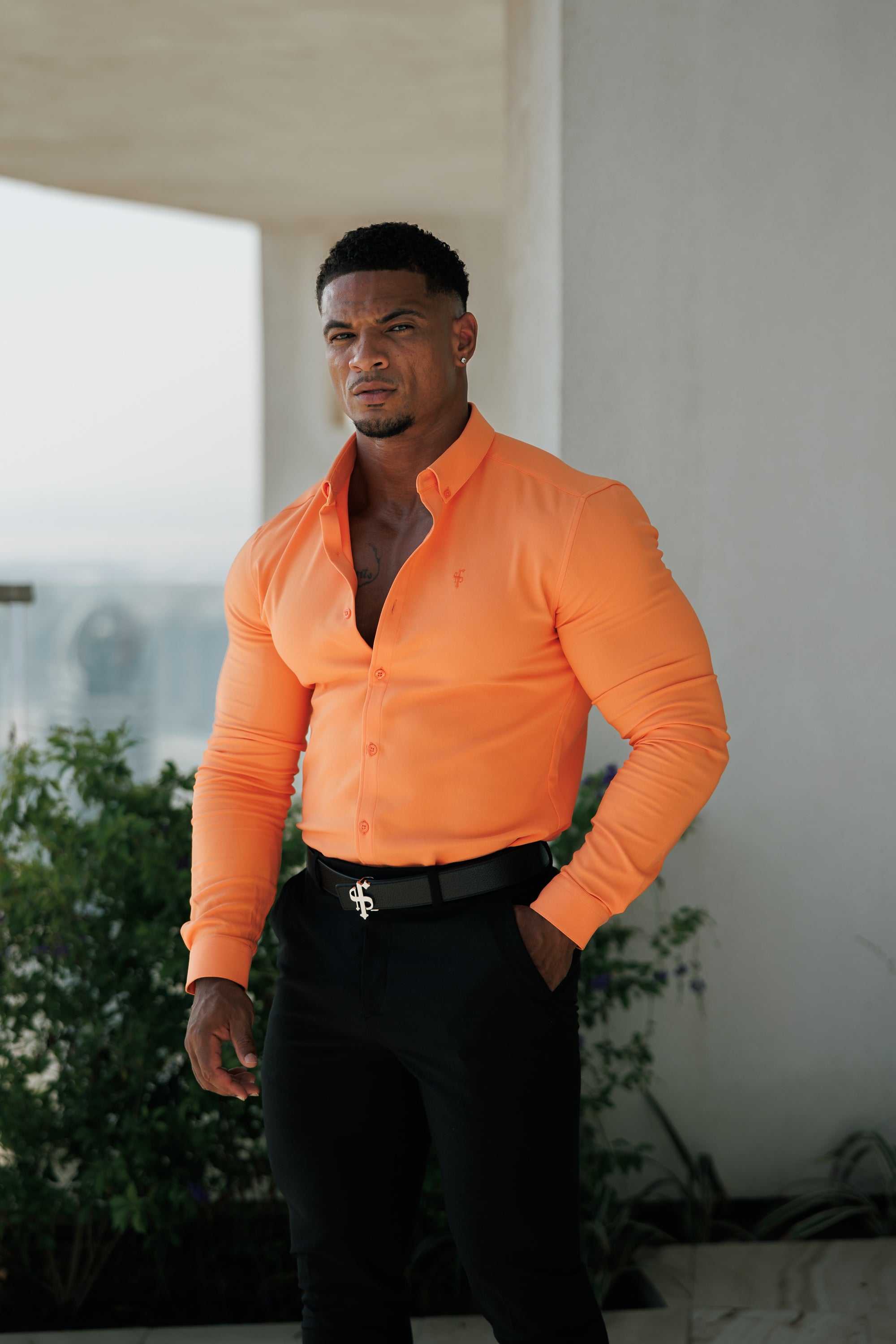 Super Slim LS Orange Scuba with Button Down Collar - FS1114