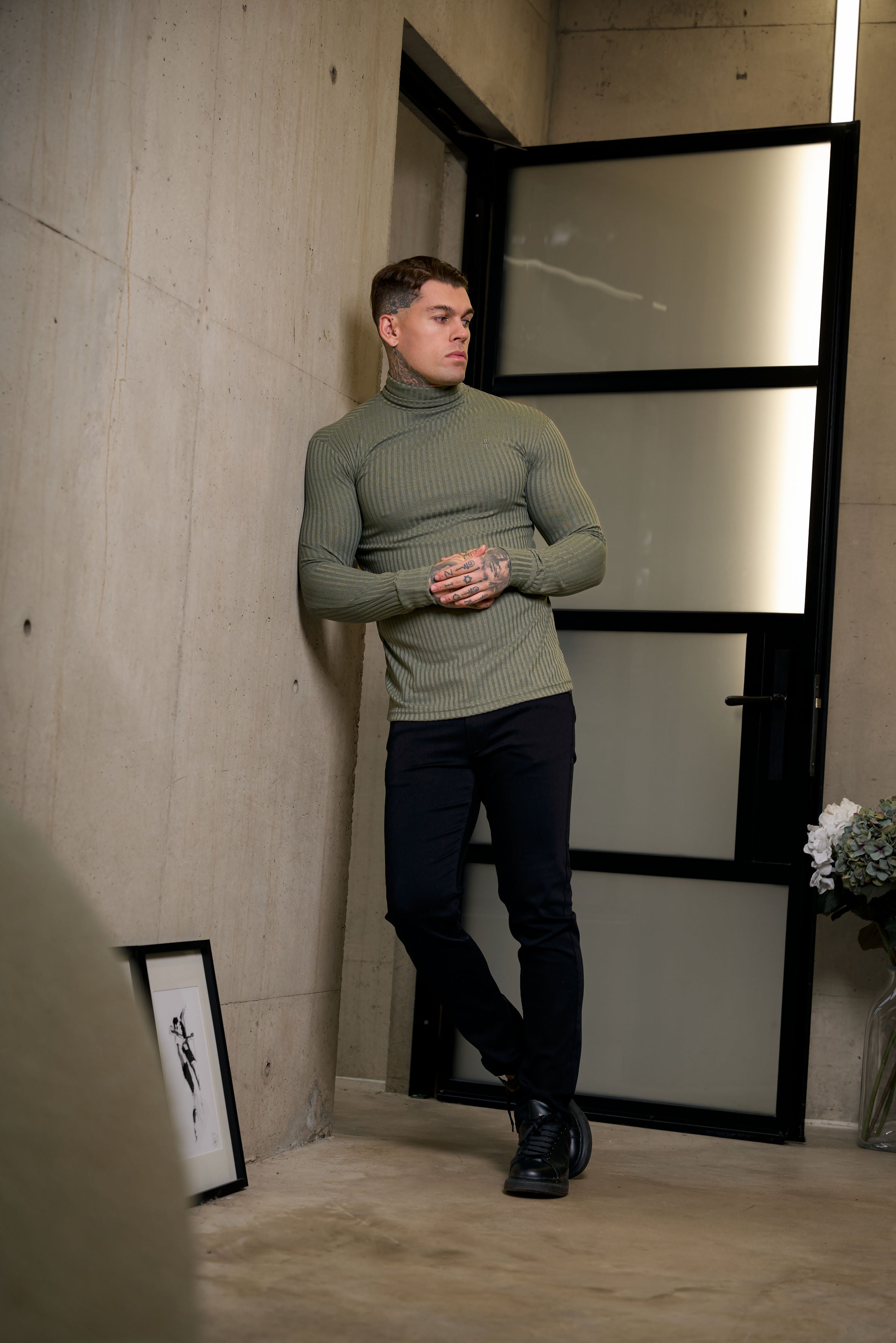 Father Sons Classic Olive Ribbed Knit Roll-neck Jumper - FSH1300 