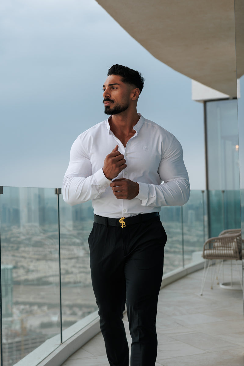 Father Sons Super Slim Stretch Classic Oxford White Grandad Collar - FS732