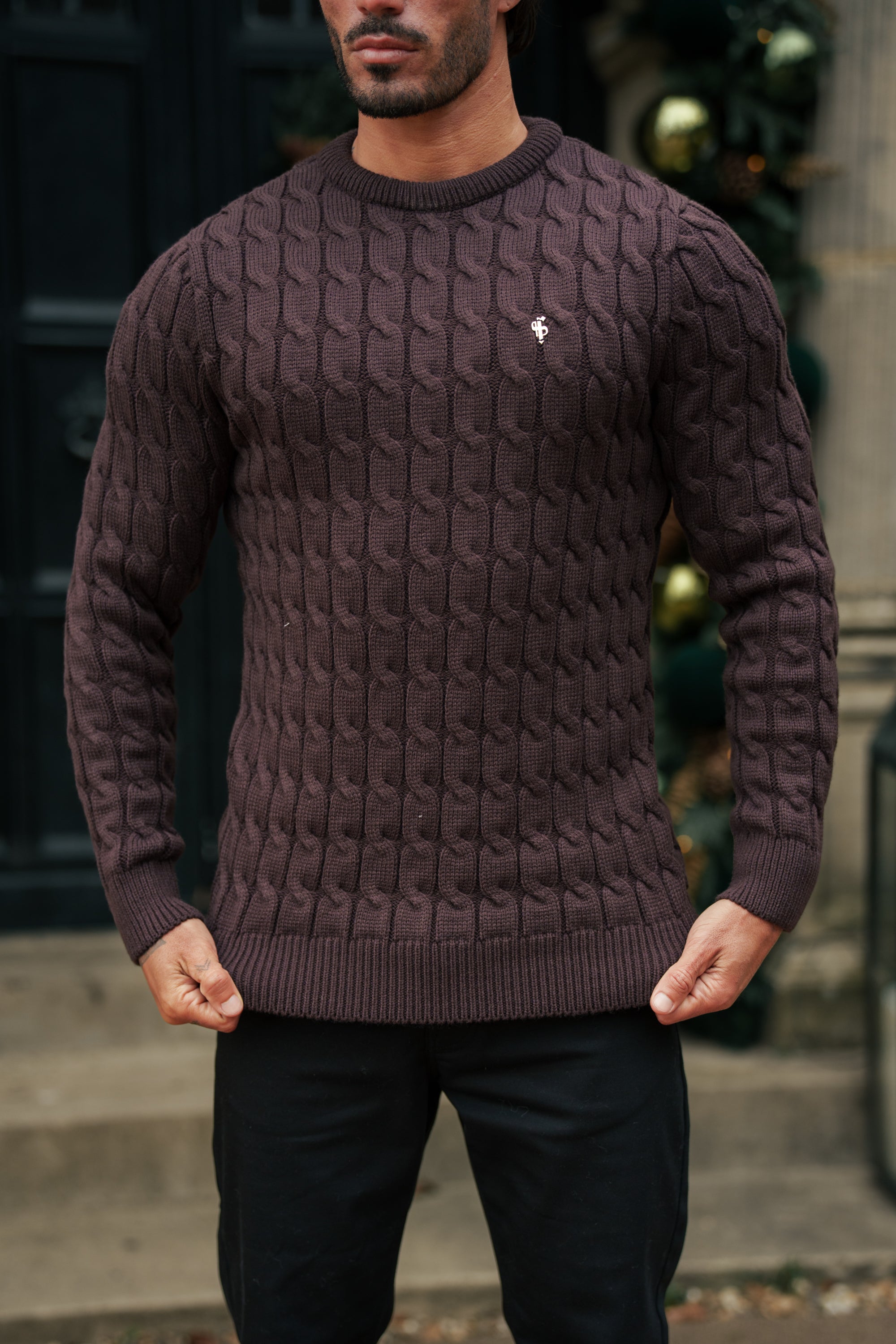 Link Weave Knit Brown Crew Neck Jumper - FSJ141
