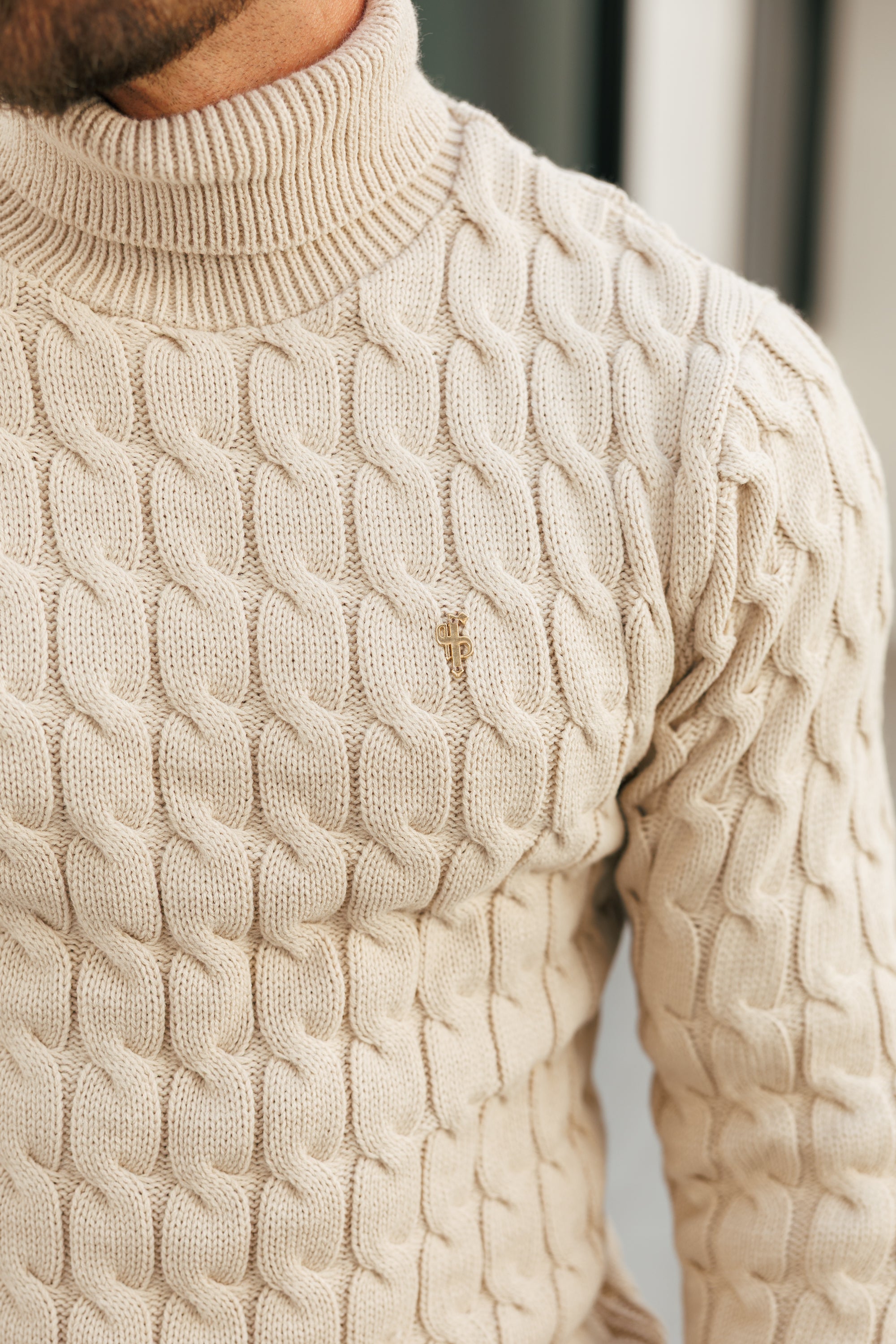 Link Weave Knit Beige Roll Neck Jumper - FSJ100