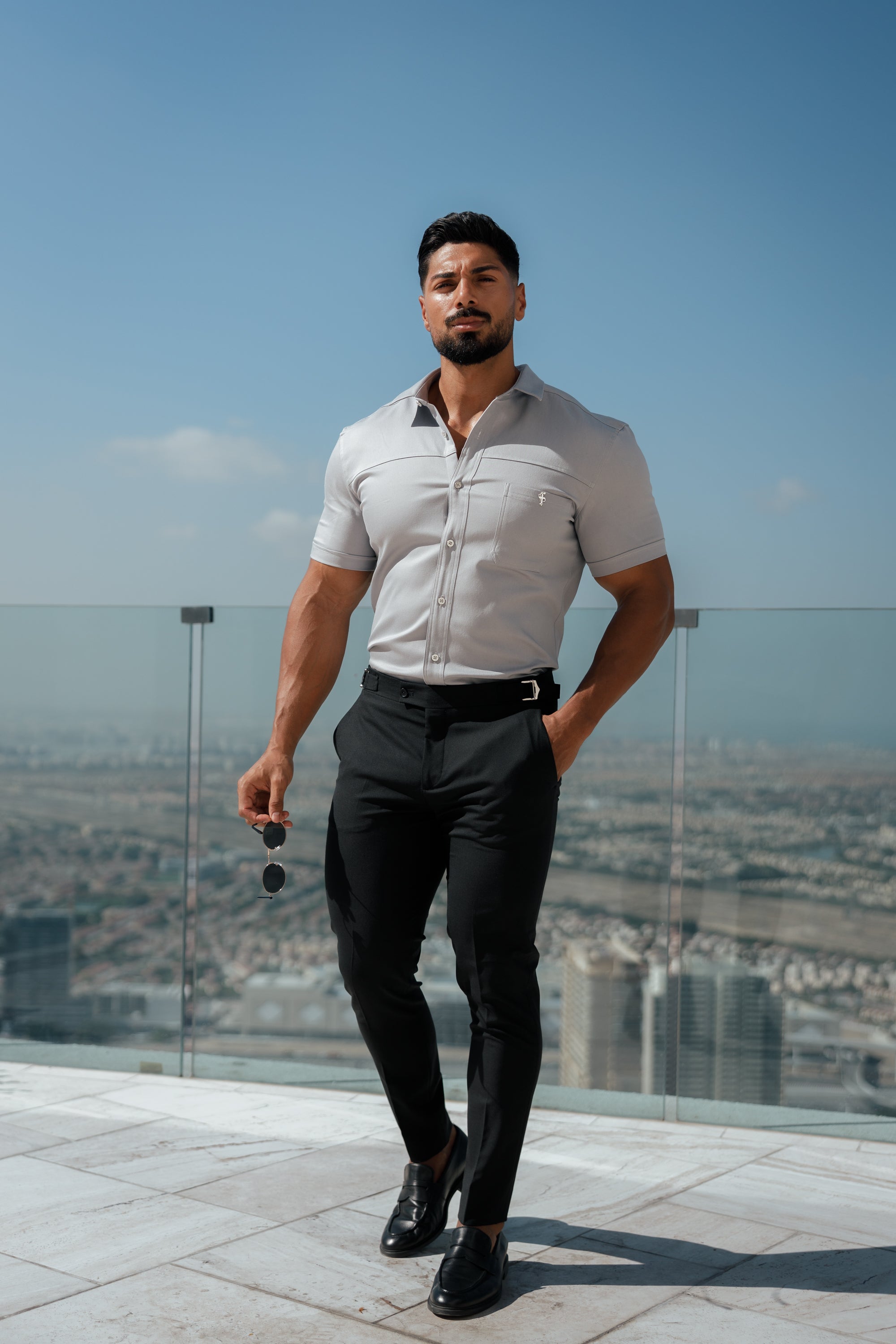 Father Sons Slim Formal Black Stretch Pants With Silver Waist Adjusters - FST035