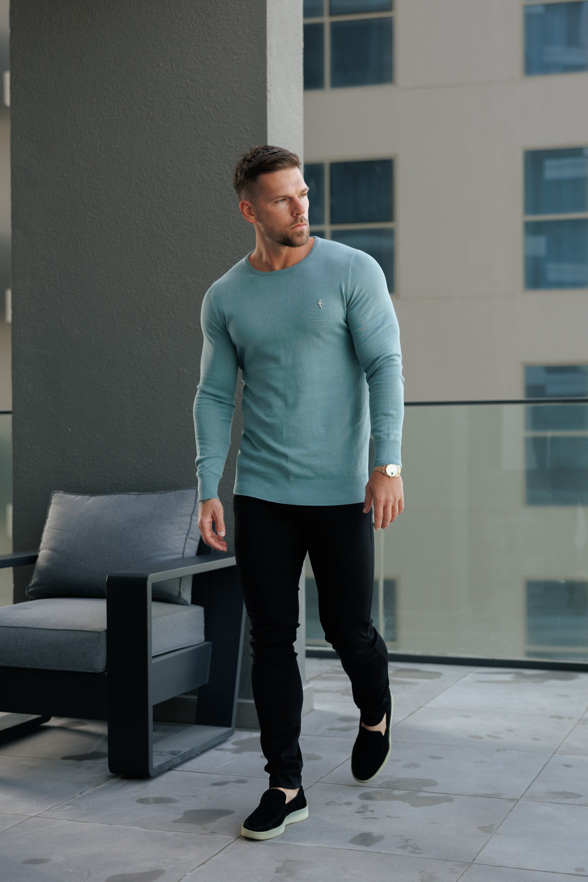 FS Teal Crew Neck Knitted Jumper With FS Branding -  FSN196