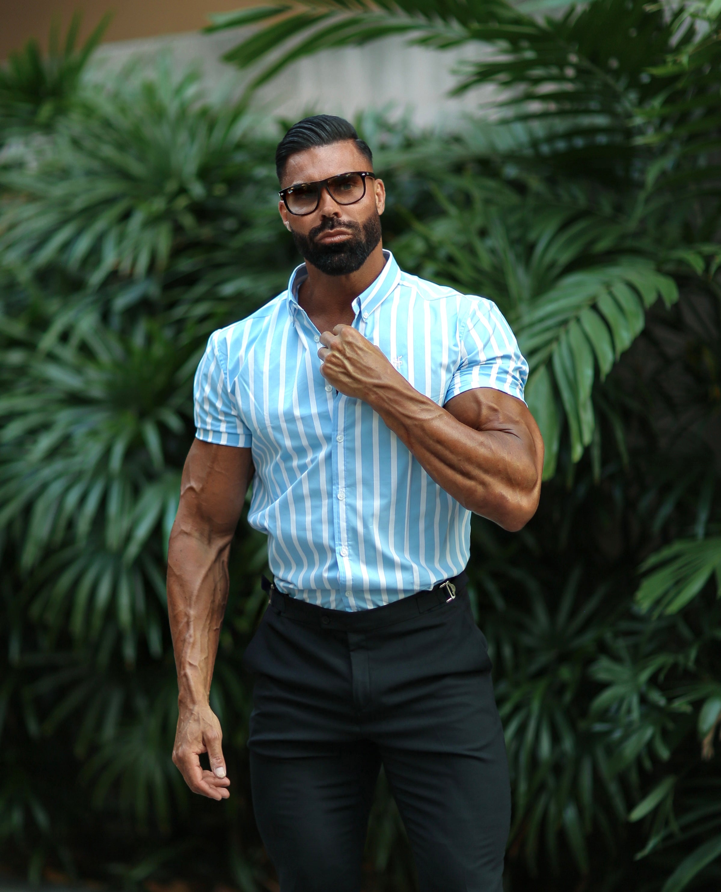 Classic Light Blue and White Deckchair Woven Stripe Short Sleeve - FS976