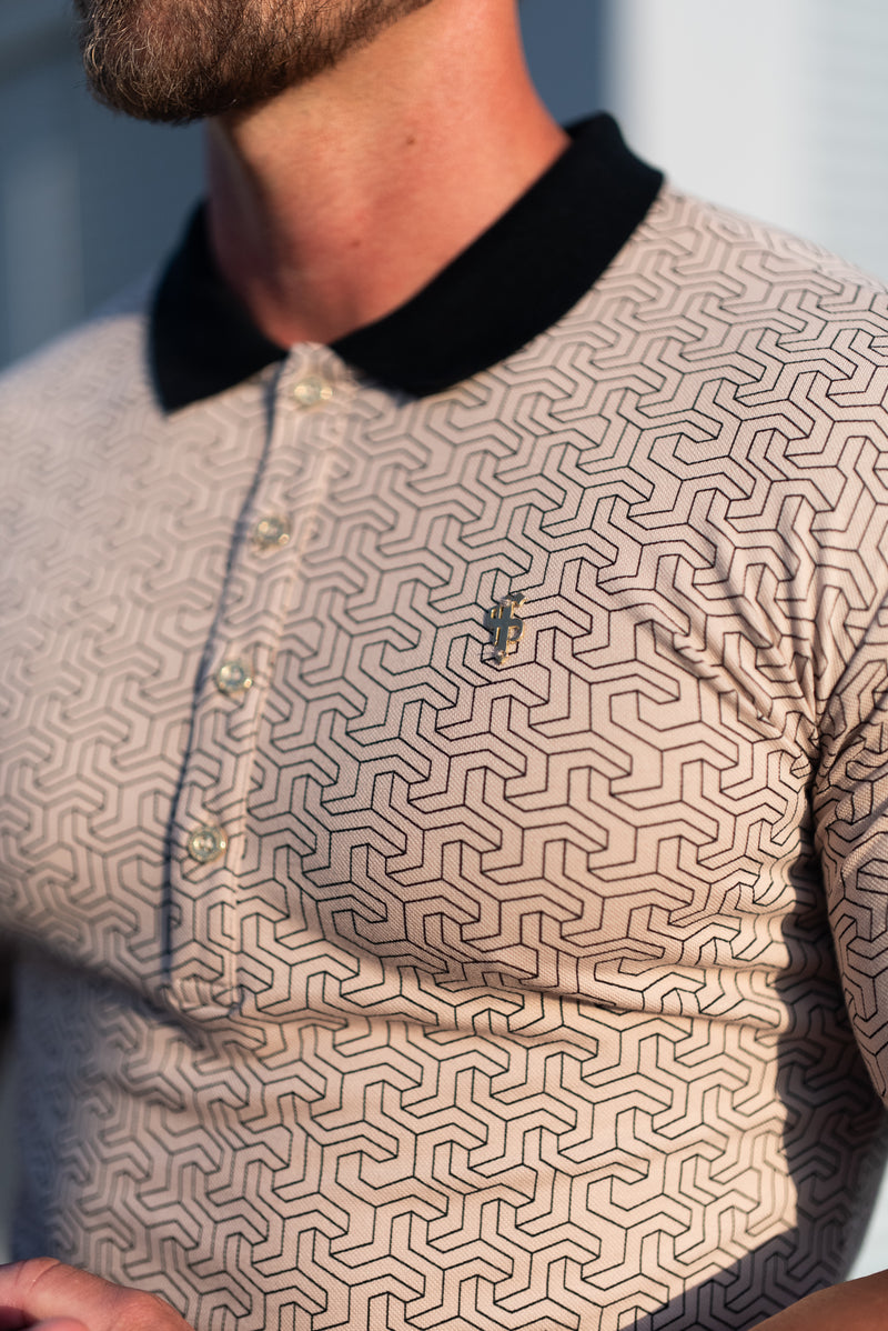 Father Sons Black / Beige Geo Printed Polo Shirt - FSH1234
