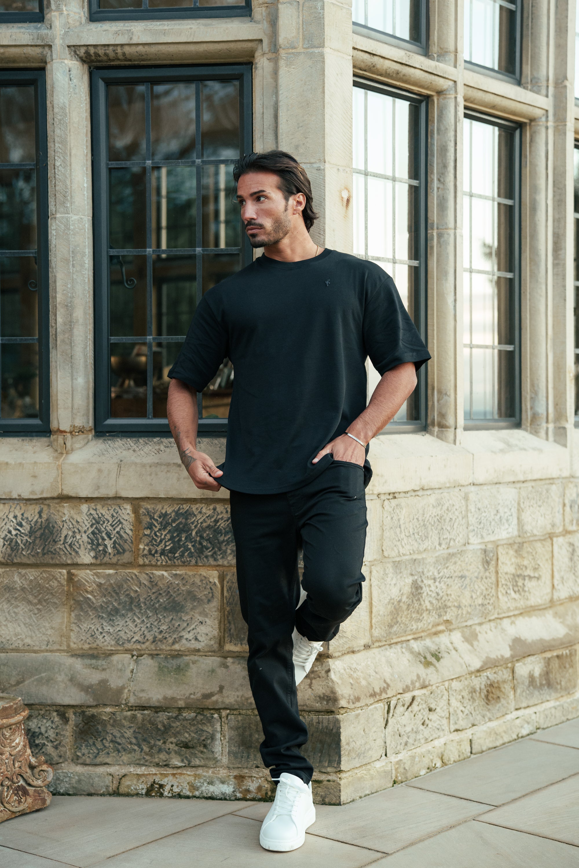 Black / Black Oversized Crew T Shirt - FSH1418