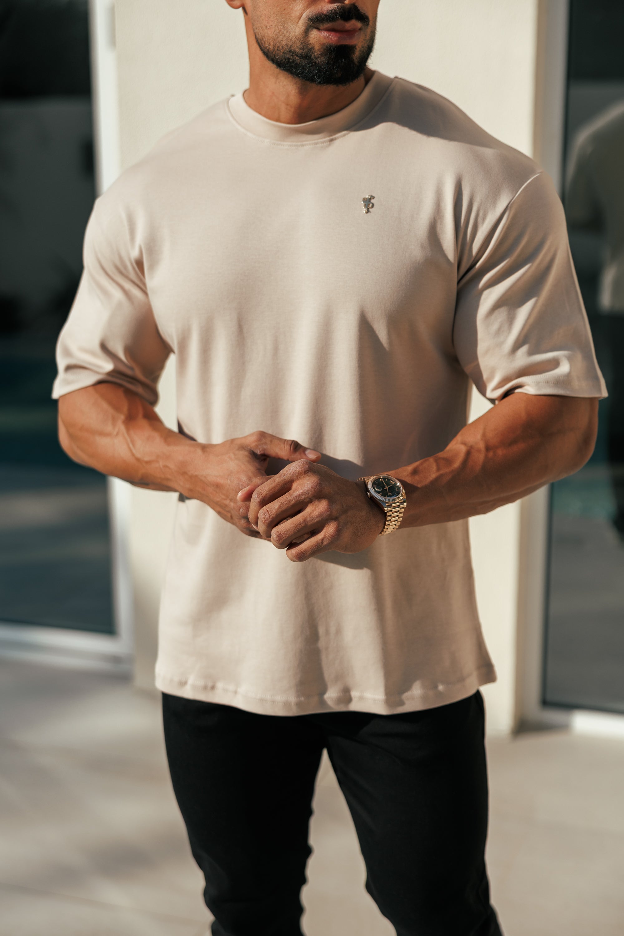 Beige / Gold Oversized Crew T Shirt - FSH1420