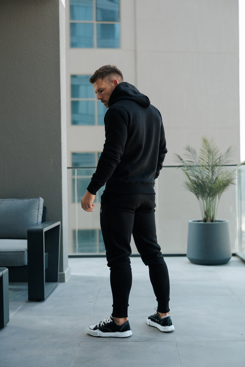 Father Sons Black Cargo Tracksuit Sweat Pants With Pockets, Cuffed Hem and FS Embroidery - FSH934