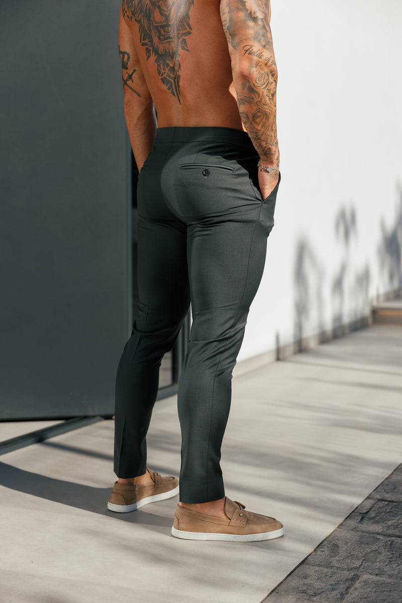 Father Sons Slim Formal Deep Green Stretch Pants with Side Adjusters - FST032