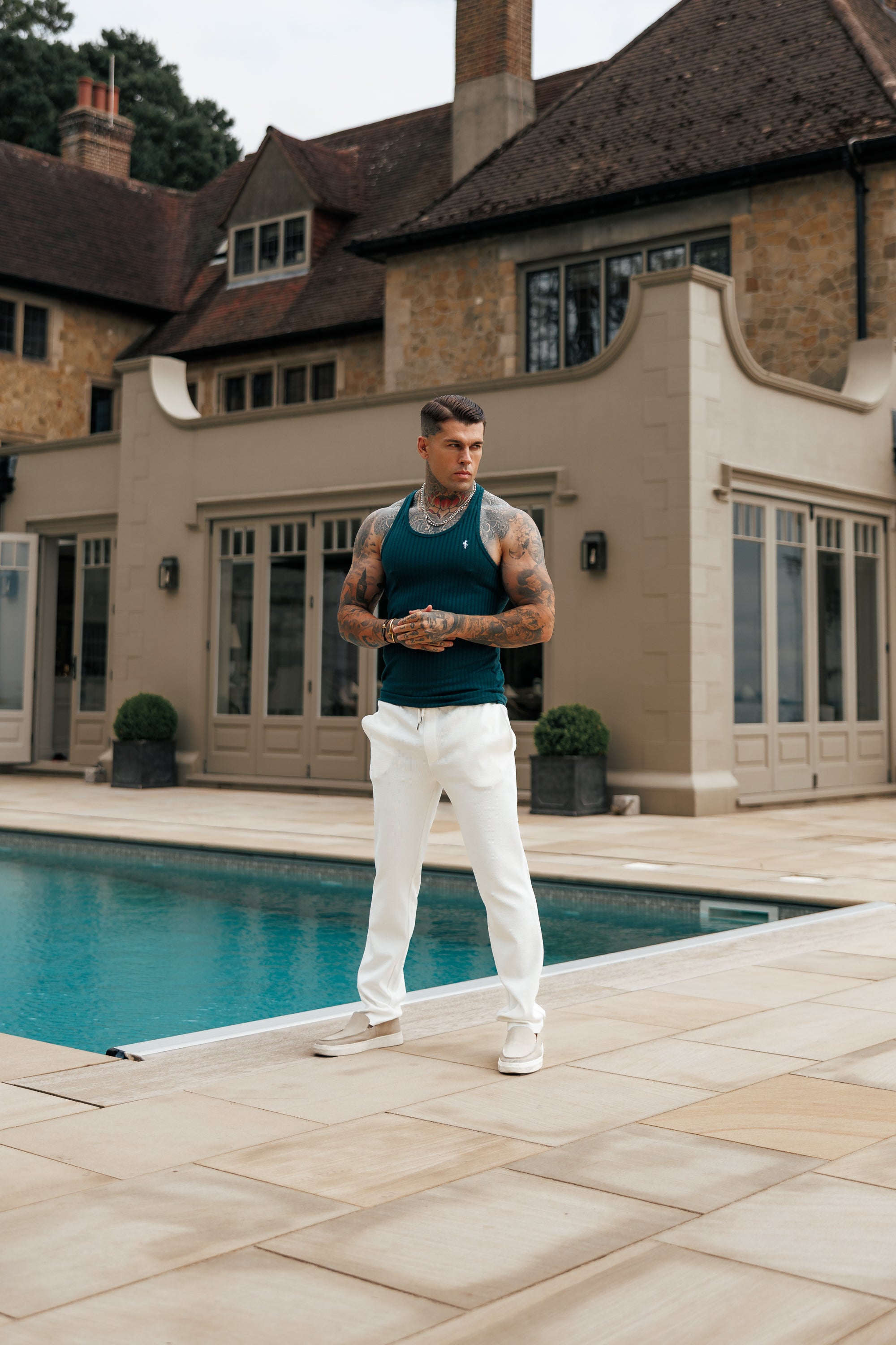 Forest Green / White Ribbed Knit Super Slim Vest - FSH1327