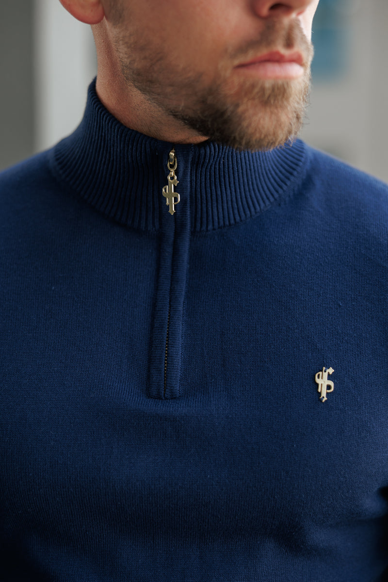 FS Navy Funnel Neck Knitted Jumper With FS Branding -  FSN191
