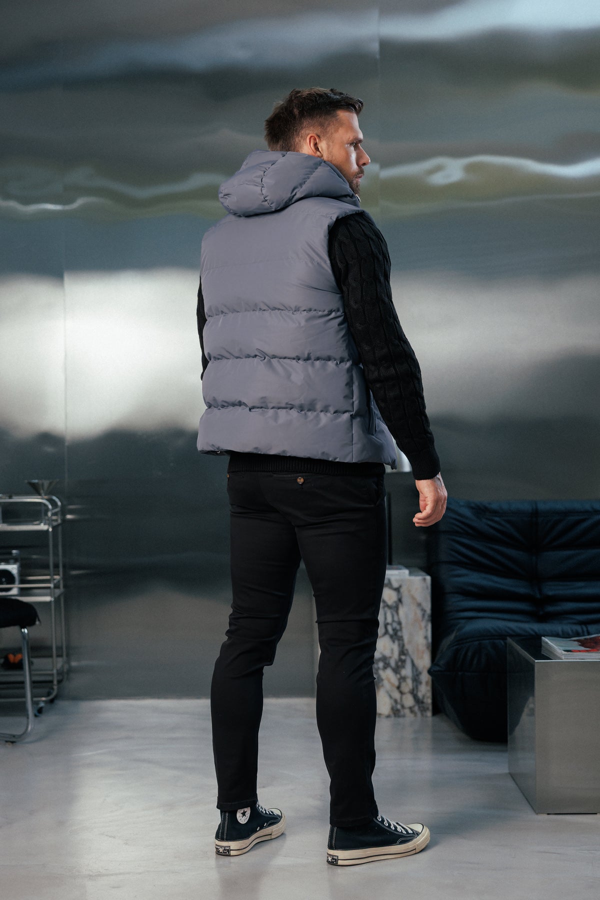 Charcoal Padded Hooded Gilet - FSN241