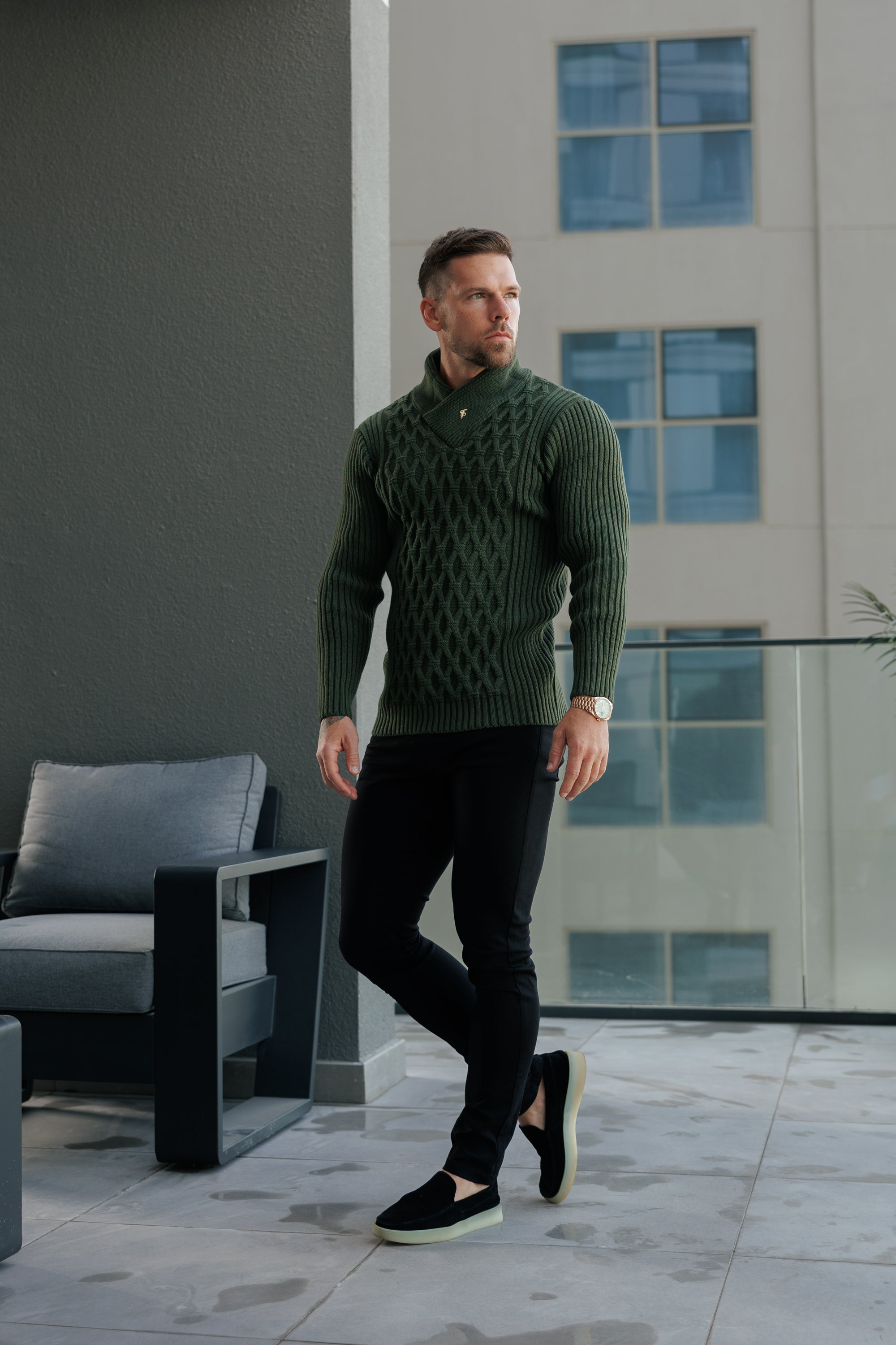 Father Sons Chunky Cable Knit Olive Sweater -  FSJ061