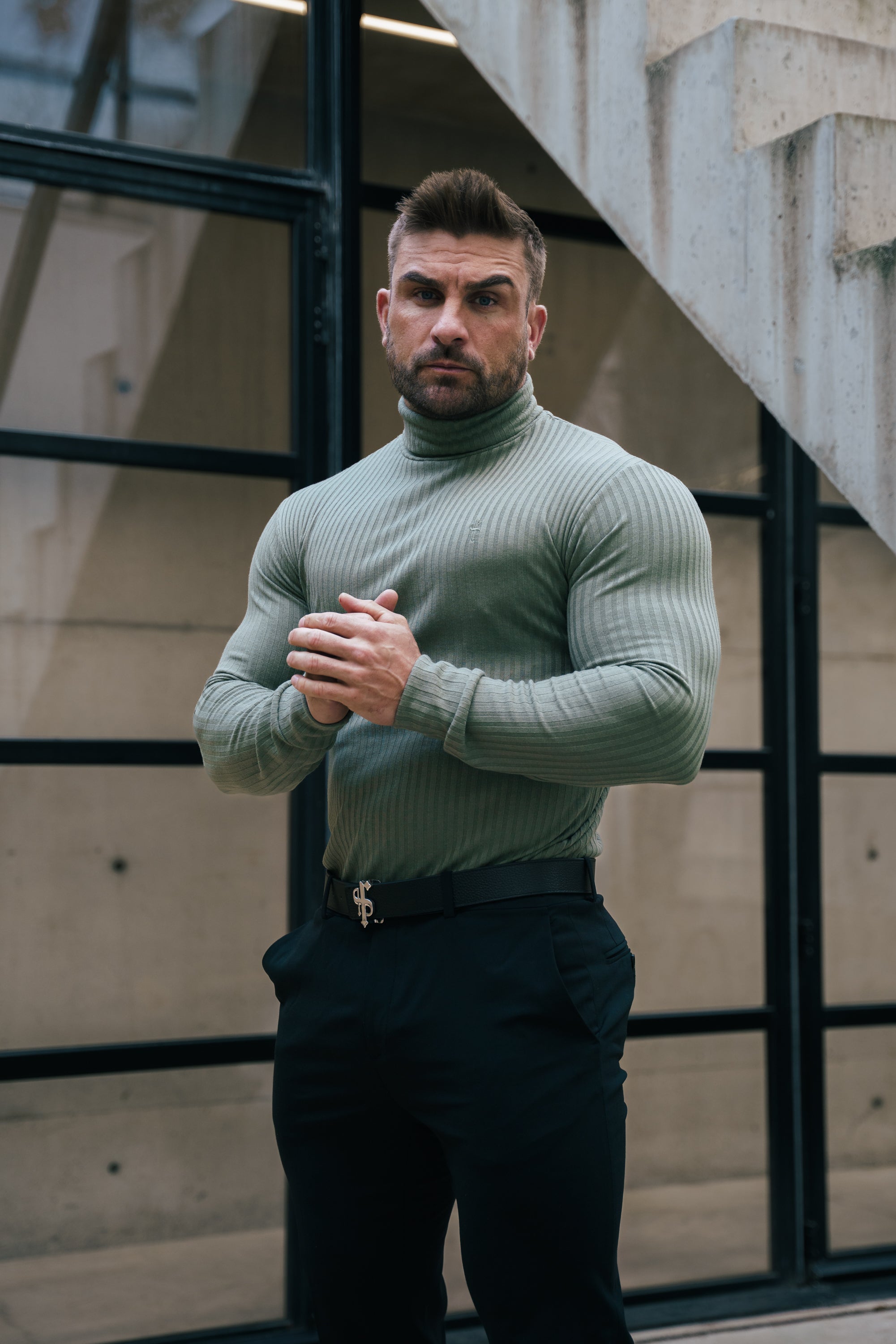 Father Sons Classic Olive Ribbed Knit Roll-neck Jumper - FSH1300 