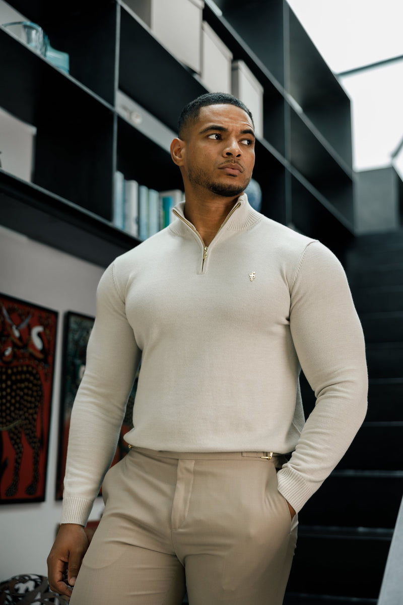 FS Beige Funnel Neck Knitted Jumper With FS Branding -  FSN190