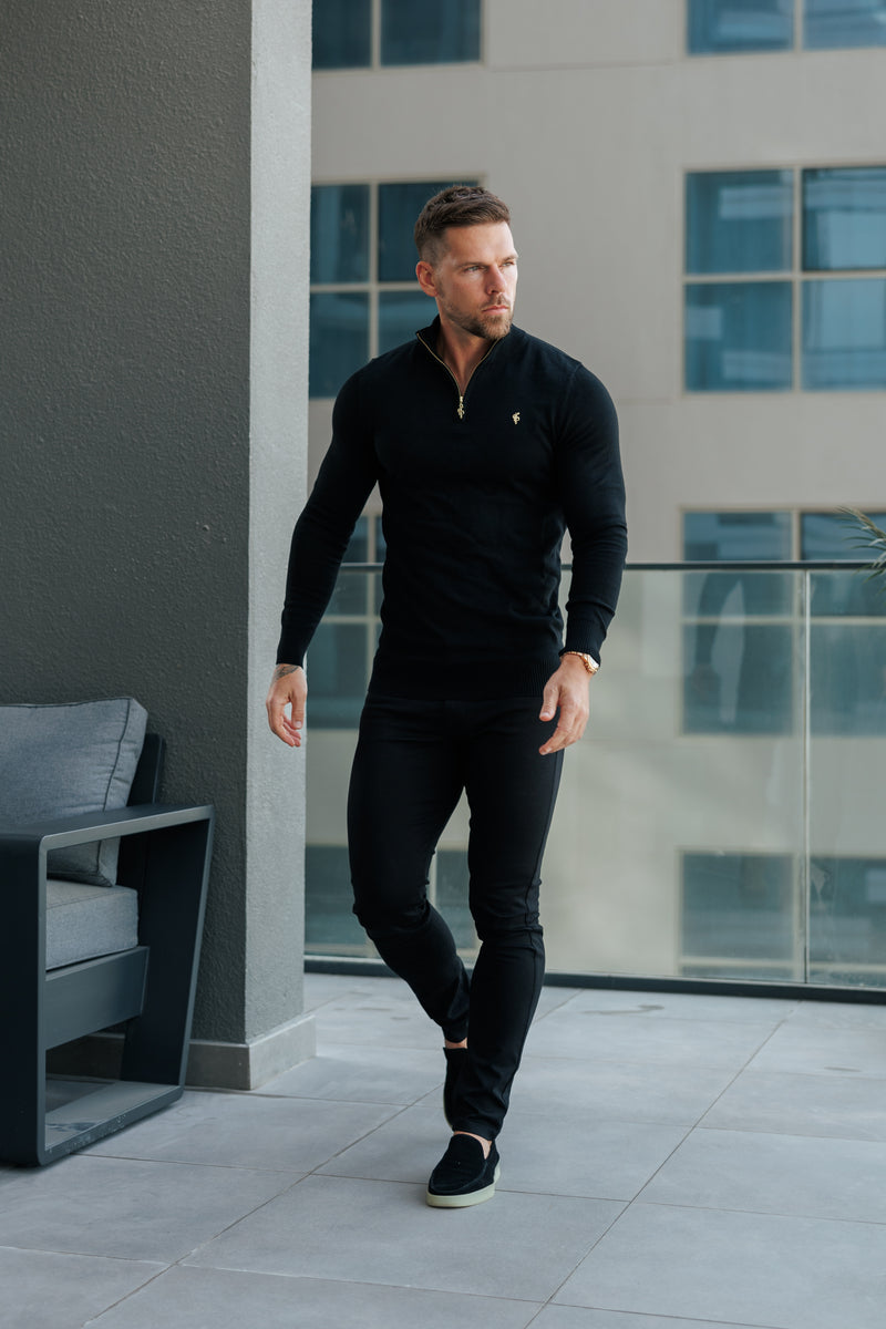 FS Black Funnel Neck Knitted Jumper With FS Branding -  FSN186