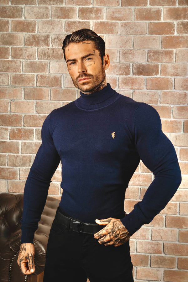 FS Navy Roll Neck Knitted Jumper With FS Branding - FSN206