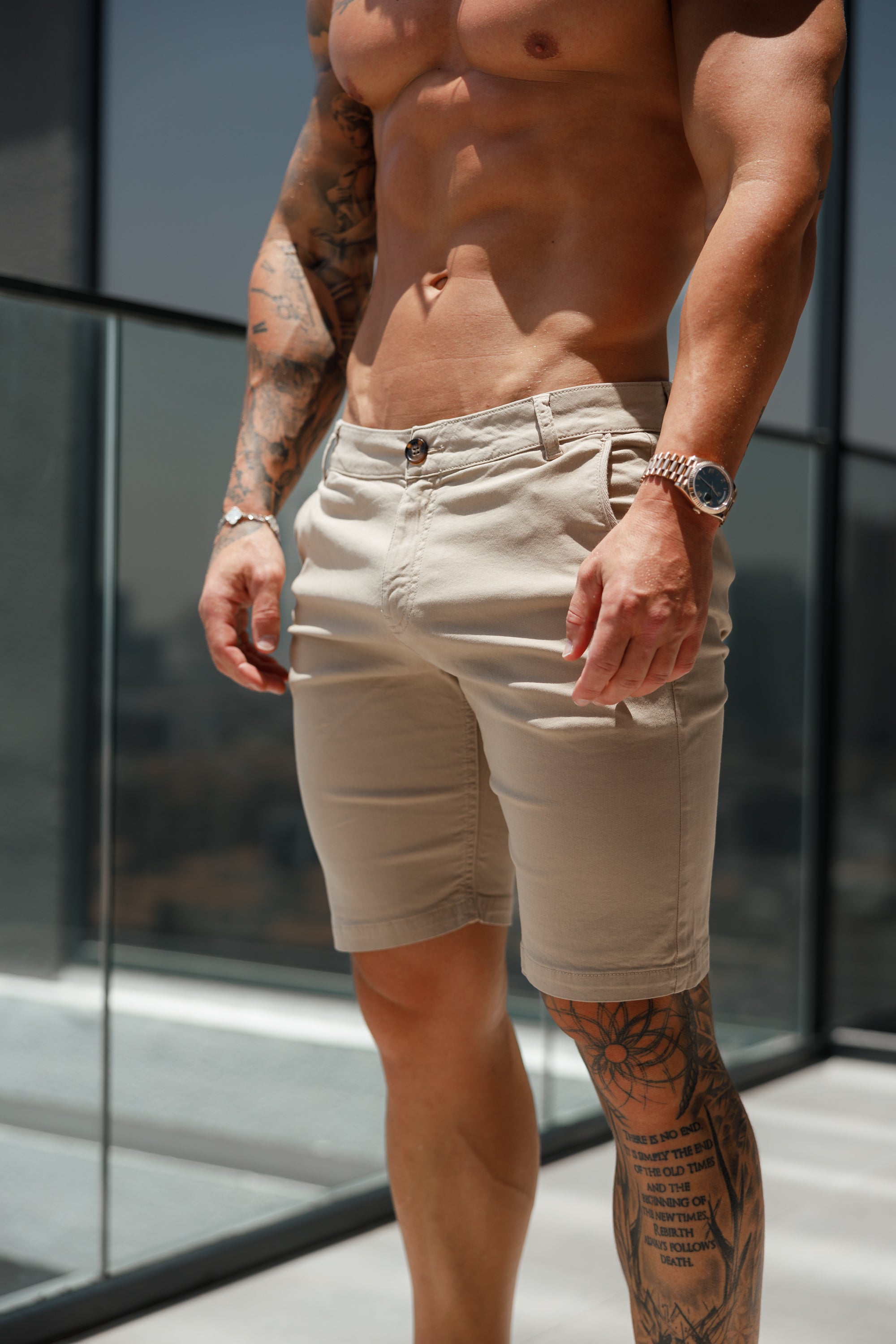 Slim Fit New Beige Chino Shorts - FSH983