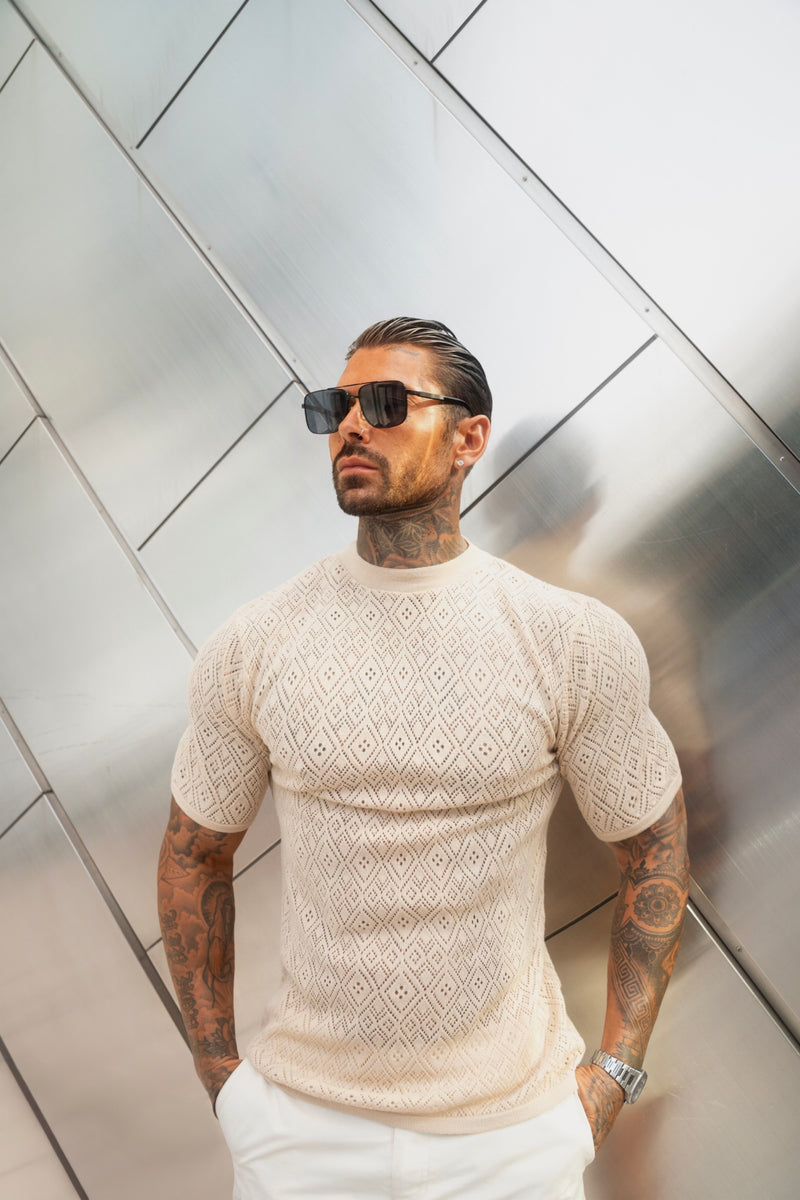 Father Sons Crochet Crew T-Shirt Honesty Beige Short Sleeve - FSJ087