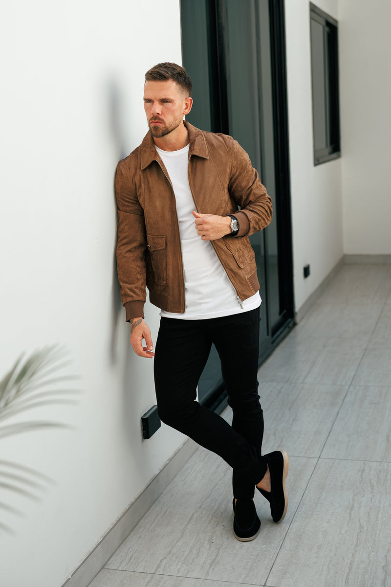 FS Suede Feel Light Brown Bomber Jacket - FSN229