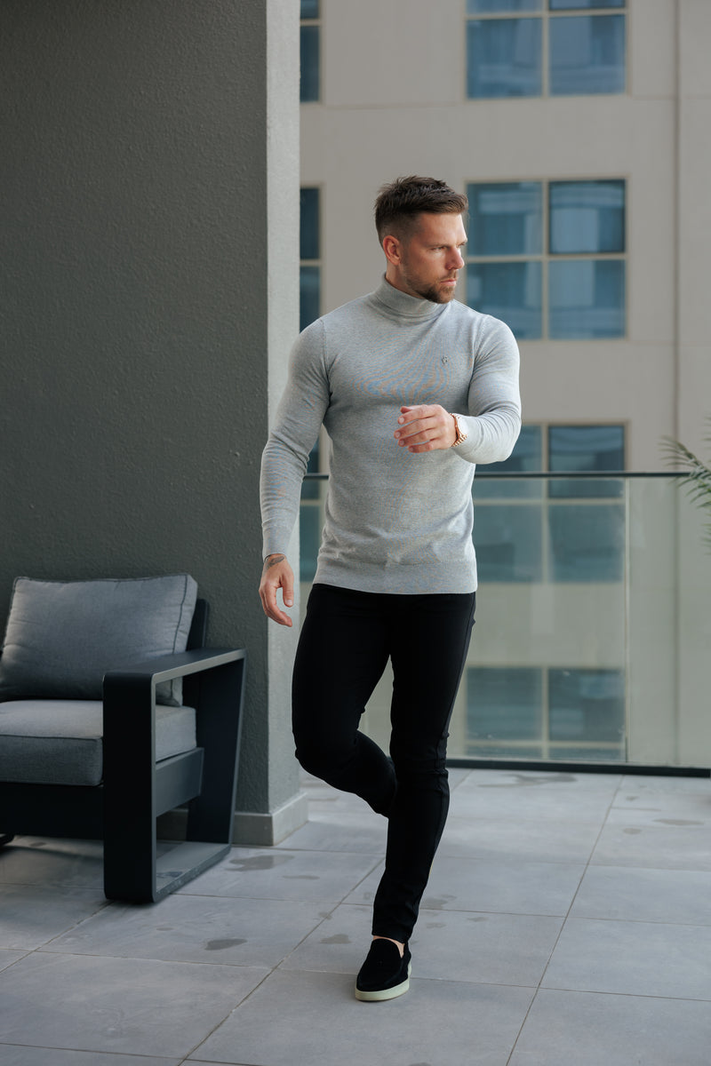 FS Light Grey Roll Neck Knitted Jumper With FS Branding -  FSN208
