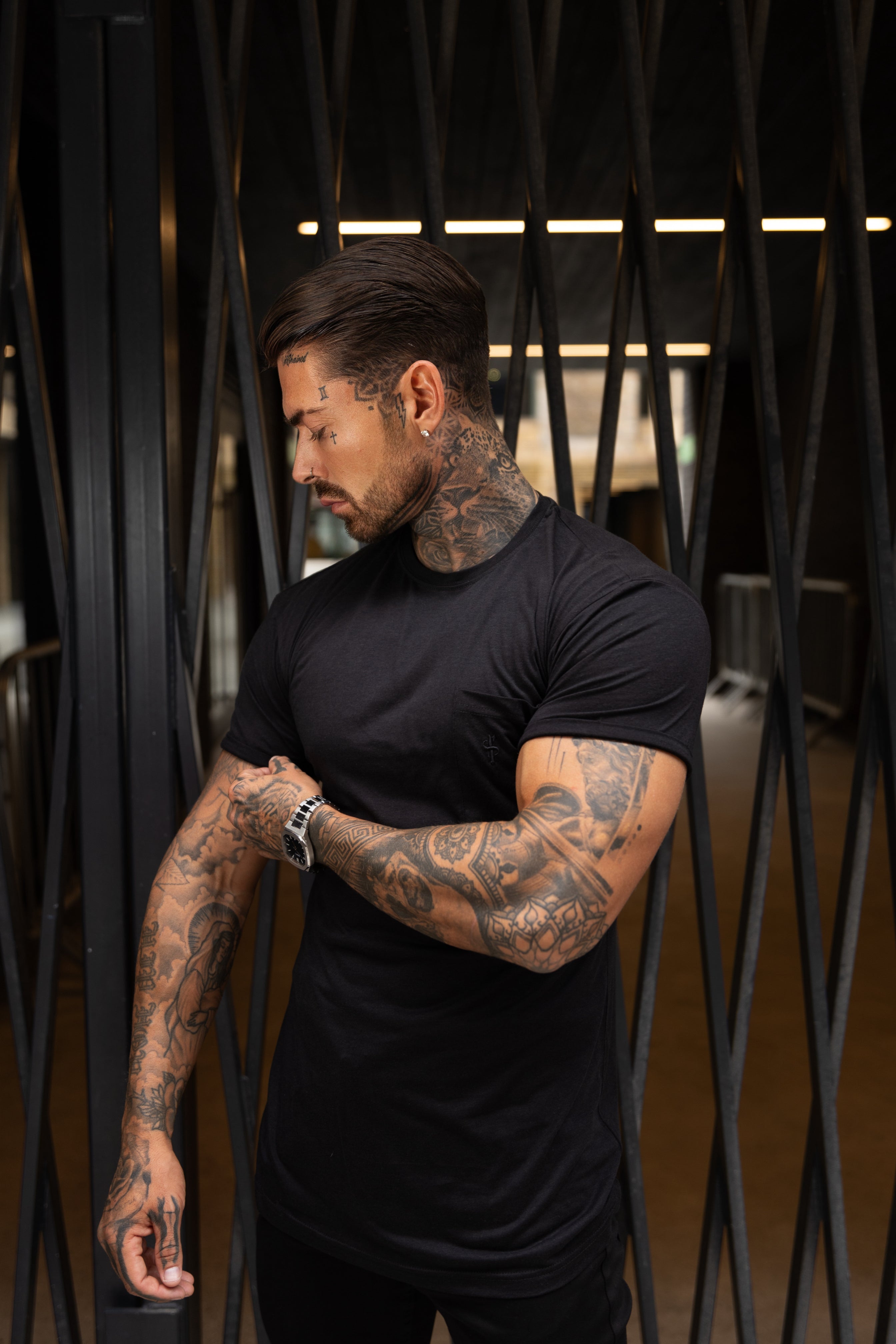 Black Bamboo Crew T Shirt With Pocket Short Sleeve- FSH1096