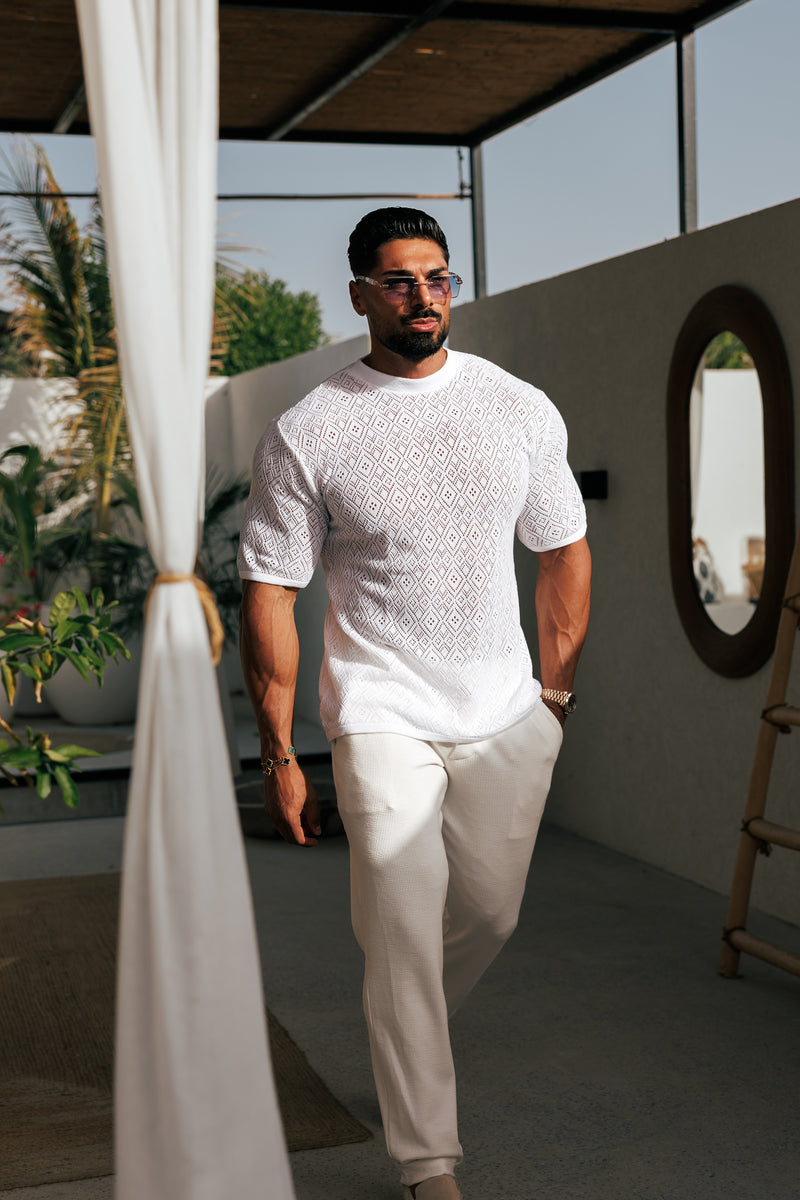 Father Sons Crochet Crew T-Shirt White Short Sleeve - FSJ086