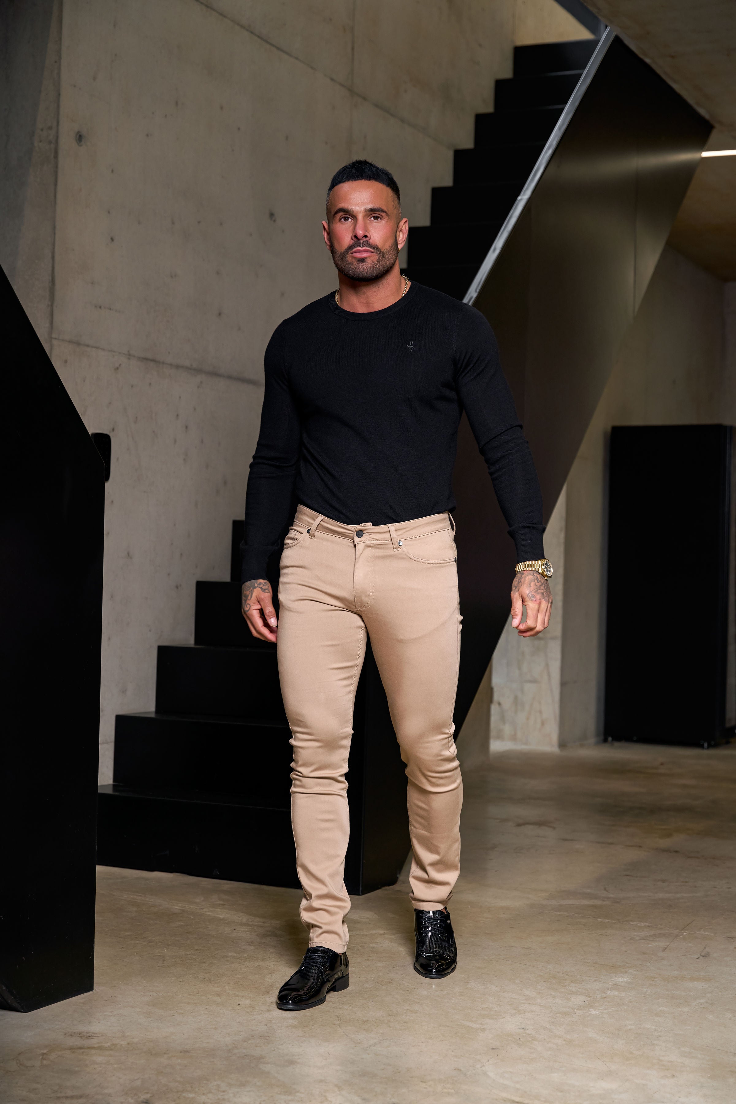 Father Sons Slim Stretch Beige Relaxed Sateen Pants - FSH1303