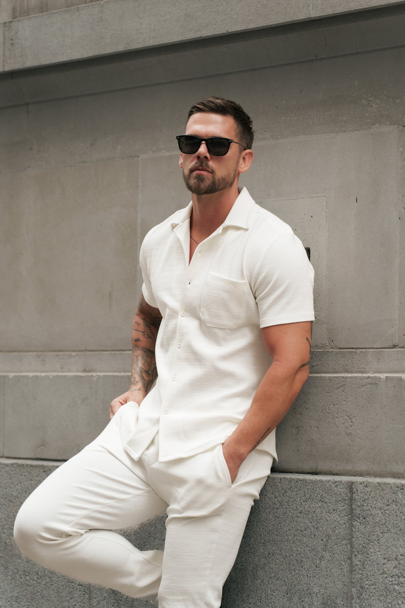 Father Sons Jersey Cord Stretch White Revere Shirt Short Sleeve - FSR017