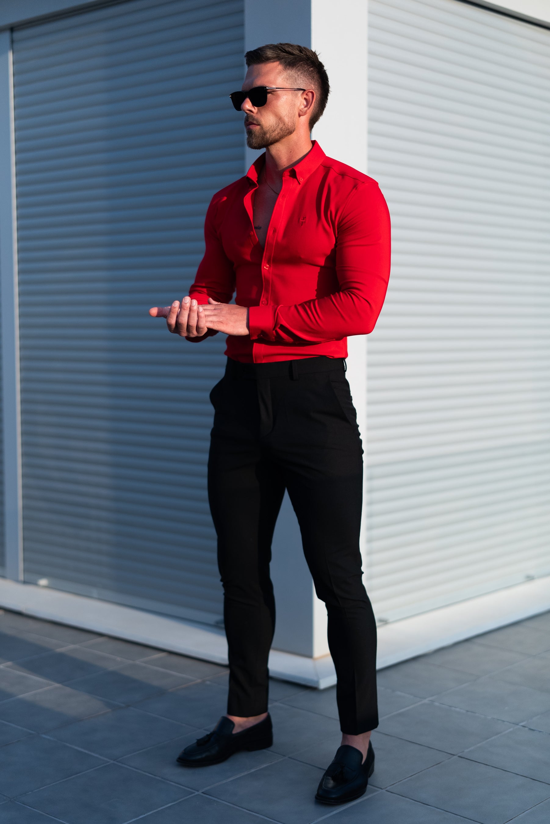 Super Slim LS Postbox Red Scuba with Button Down Collar - FS1186