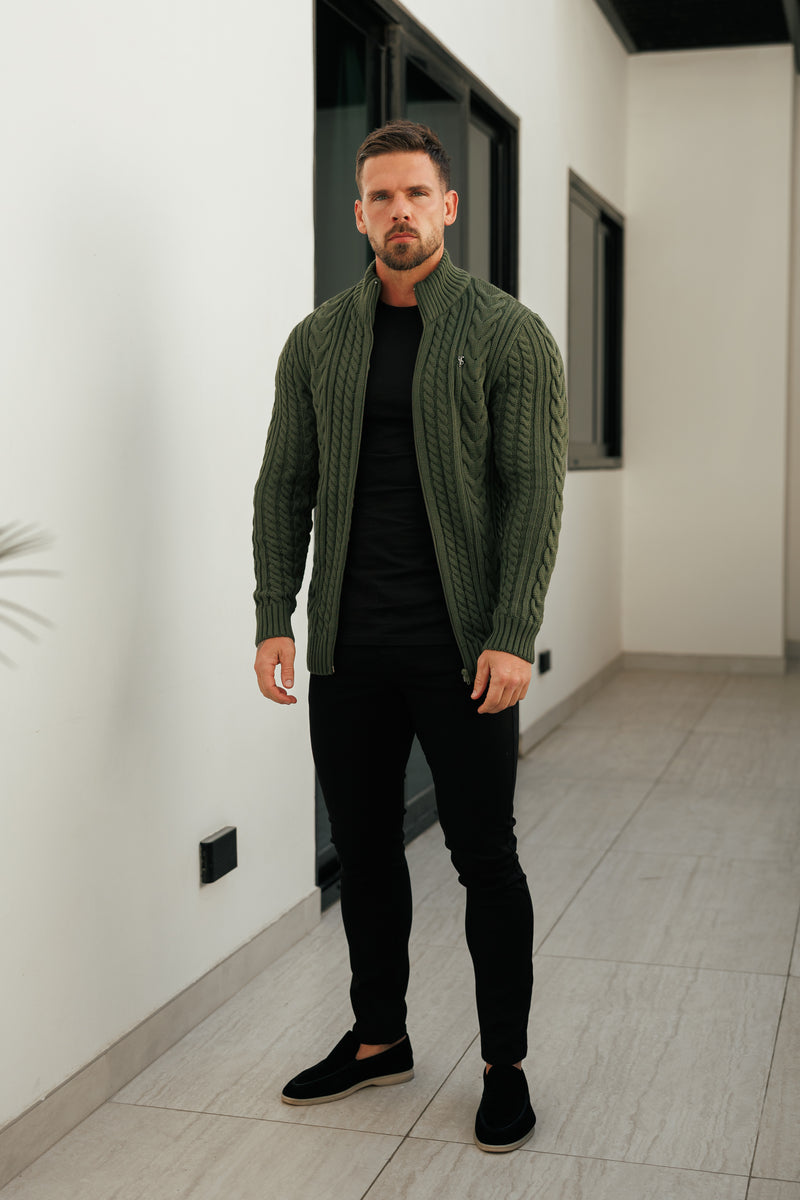 Father Sons Funnel Neck Full Zip Cardigan Olive -  FSJ151 (PRE ORDER 21ST DECEMBER)