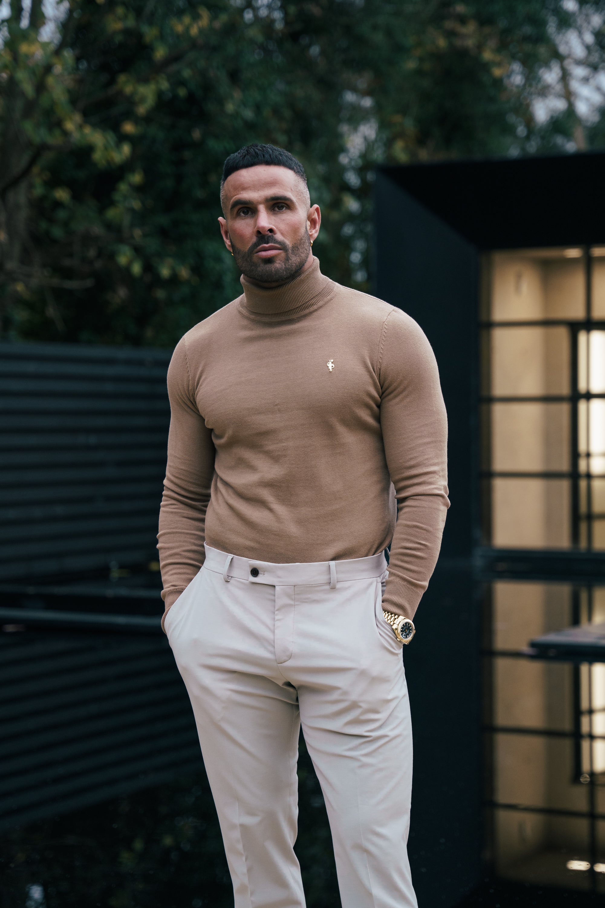 FS Camel Roll Neck Knitted Jumper With FS Branding -  FSN202