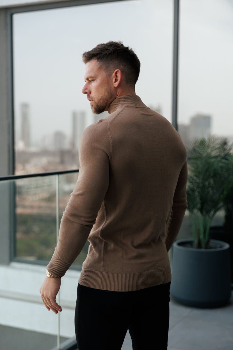 FS Camel Funnel Neck Knitted Jumper With FS Branding -  FSN187