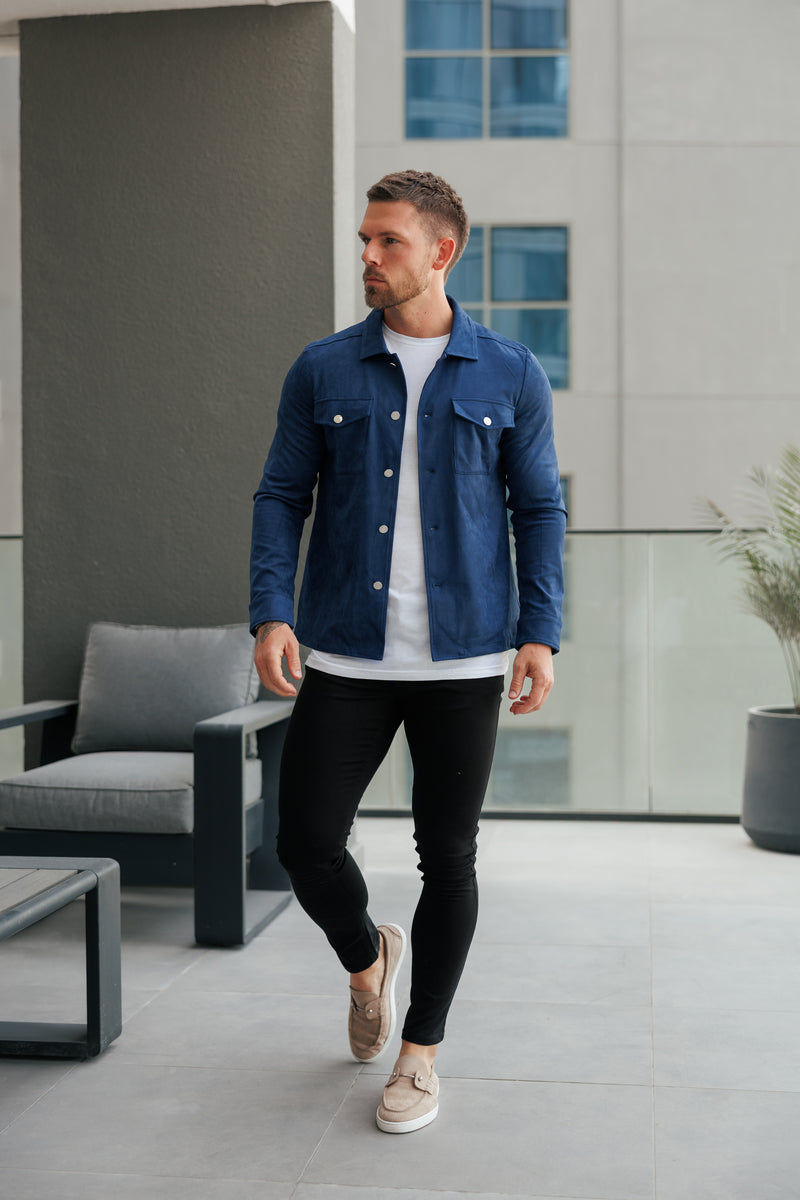 FS Suede Feel Button Up Jacket Navy / Silver - FSN221