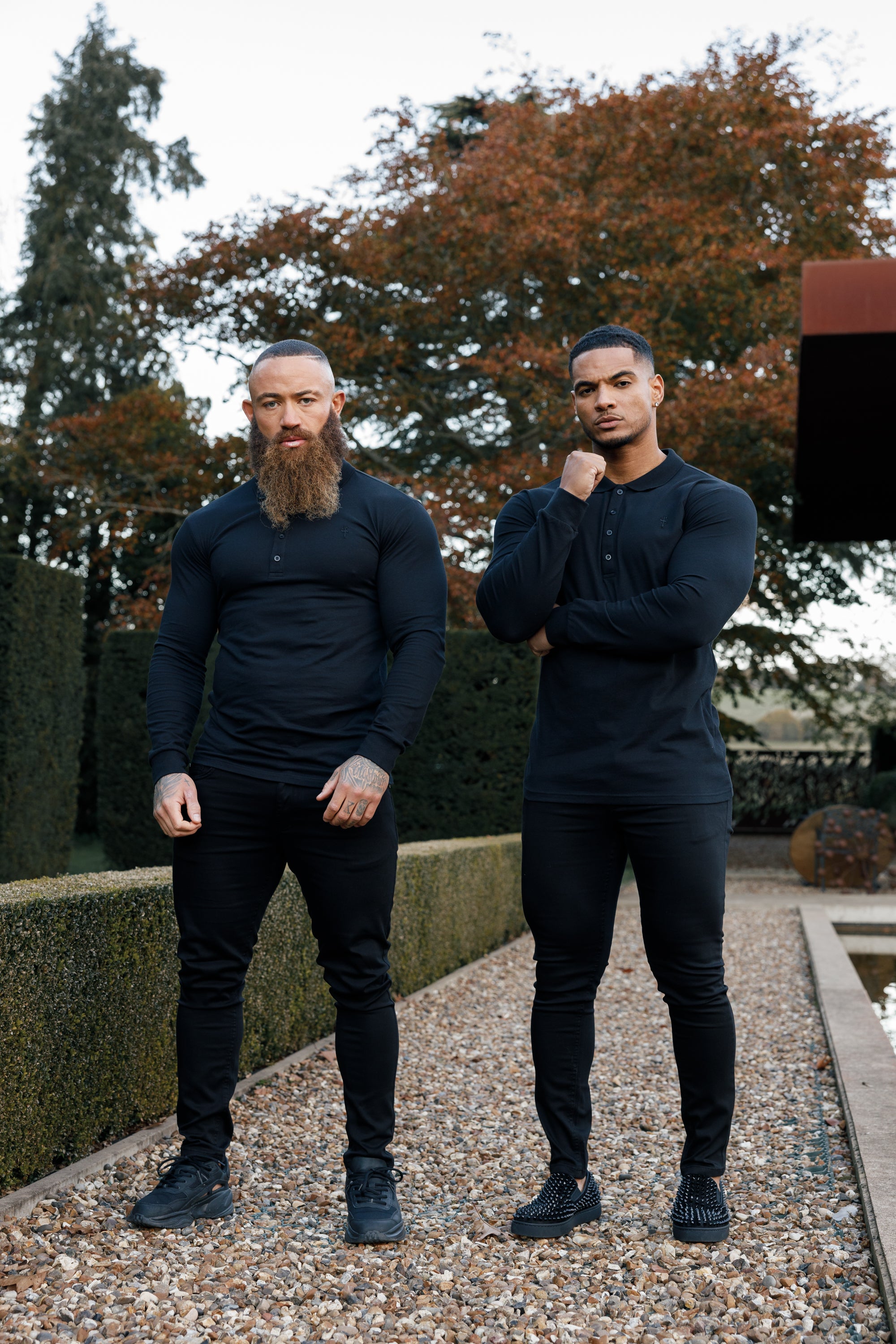Classic Black Tonal  Polo Long Sleeve Shirt - FSH857