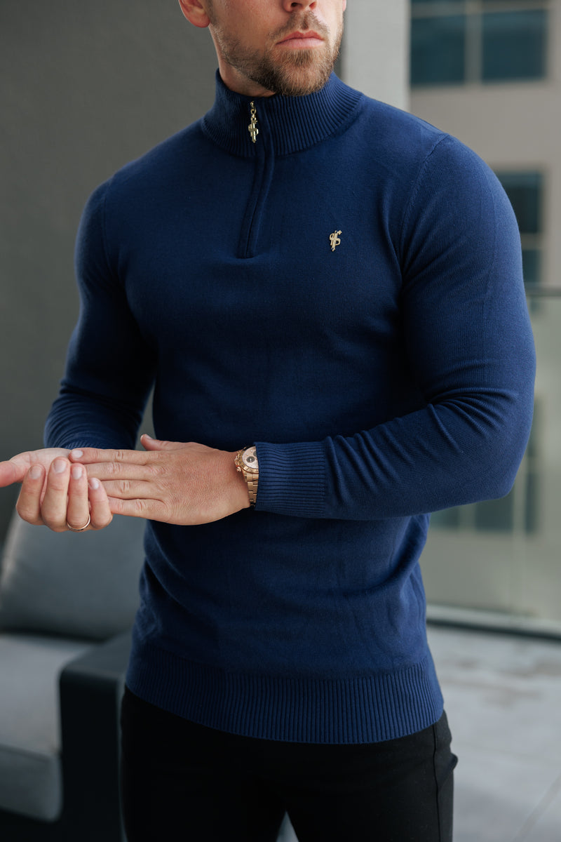 FS Navy Funnel Neck Knitted Jumper With FS Branding -  FSN191