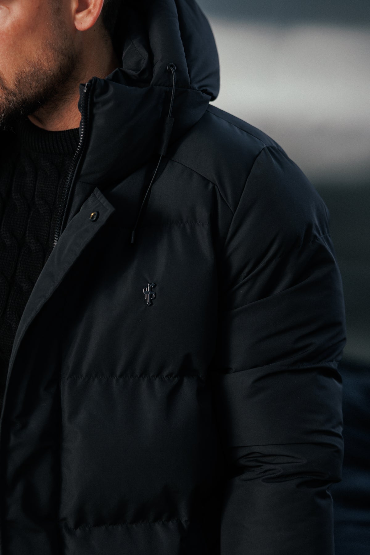 Black Padded Coat with Hood - FSN234