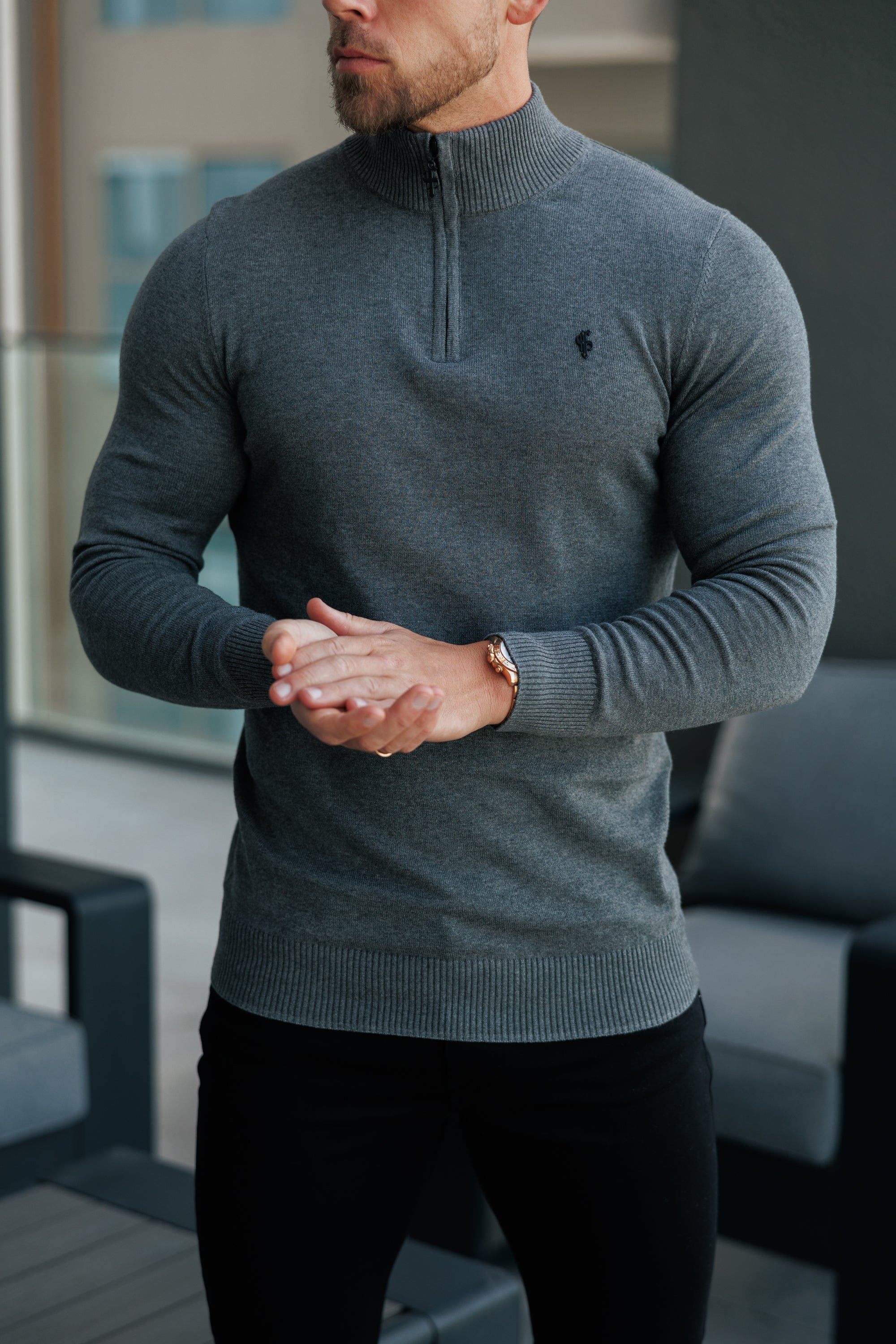 FS Charcoal Funnel Neck Knitted Jumper With FS Branding -  FSN192