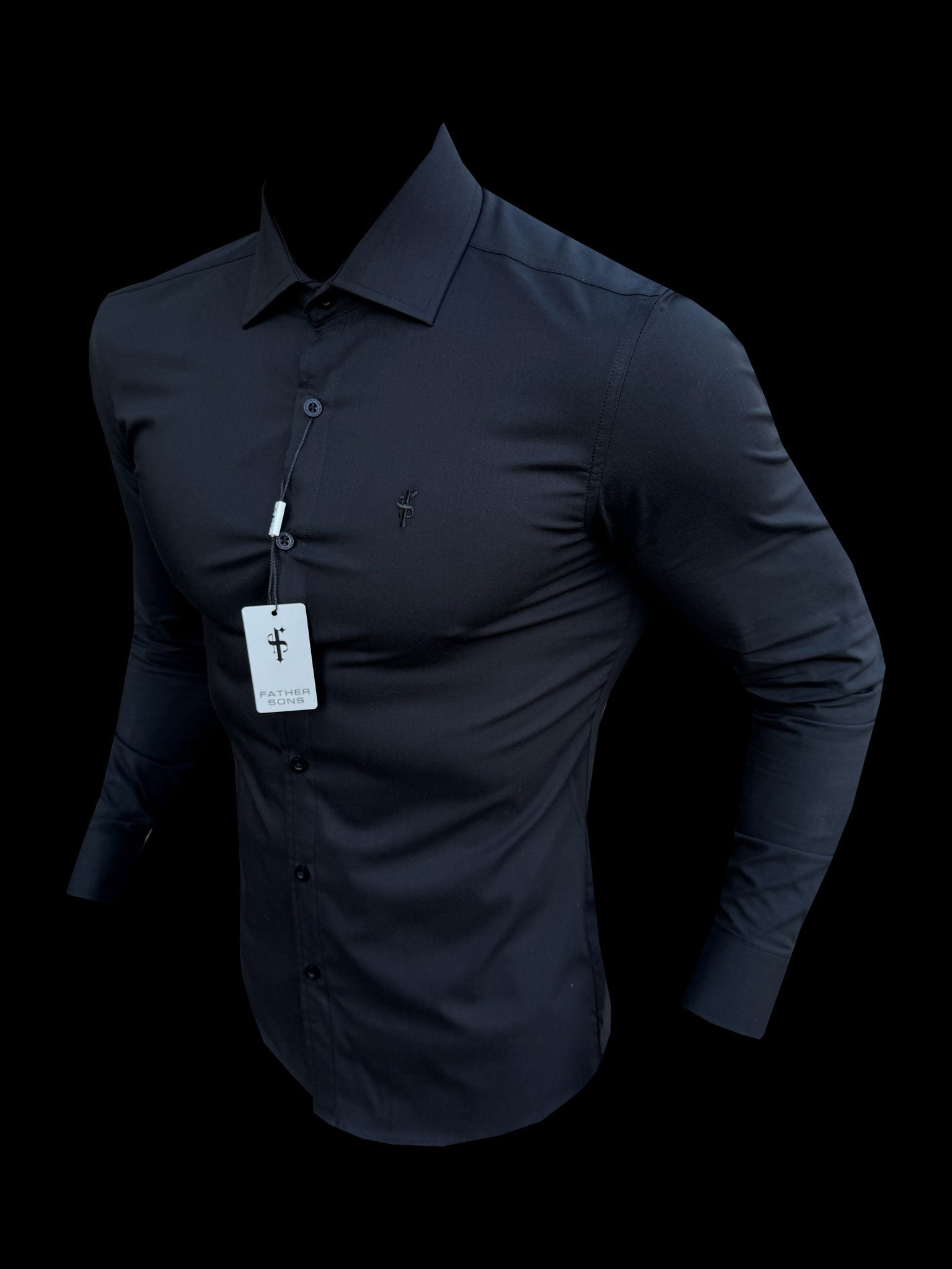 Muscle Fit Advanced Stretch Black Cutaway Collar Shirt  - FS1164