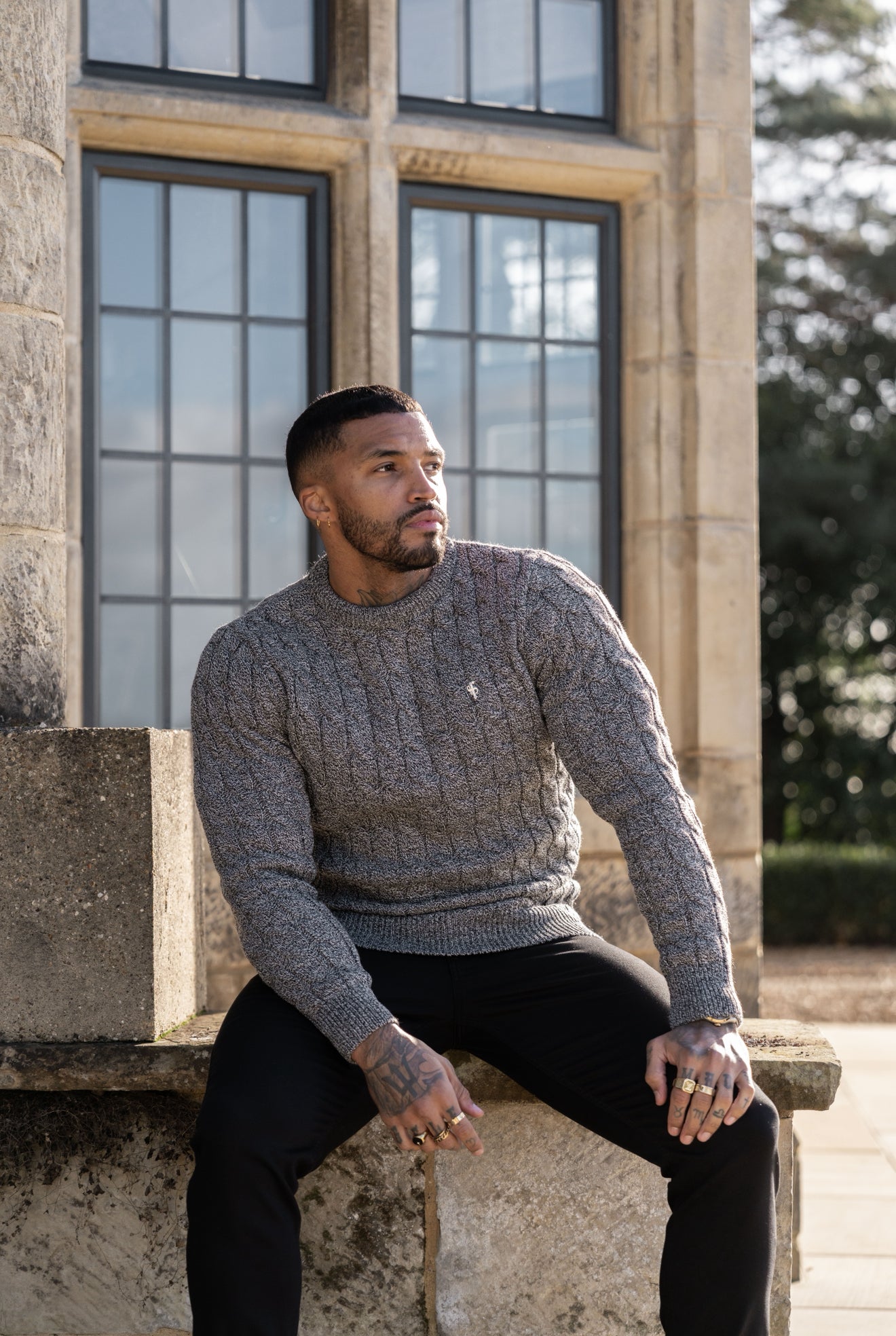Link Weave Knit Black/ White Two Tone Crew Neck Jumper - FSJ132
