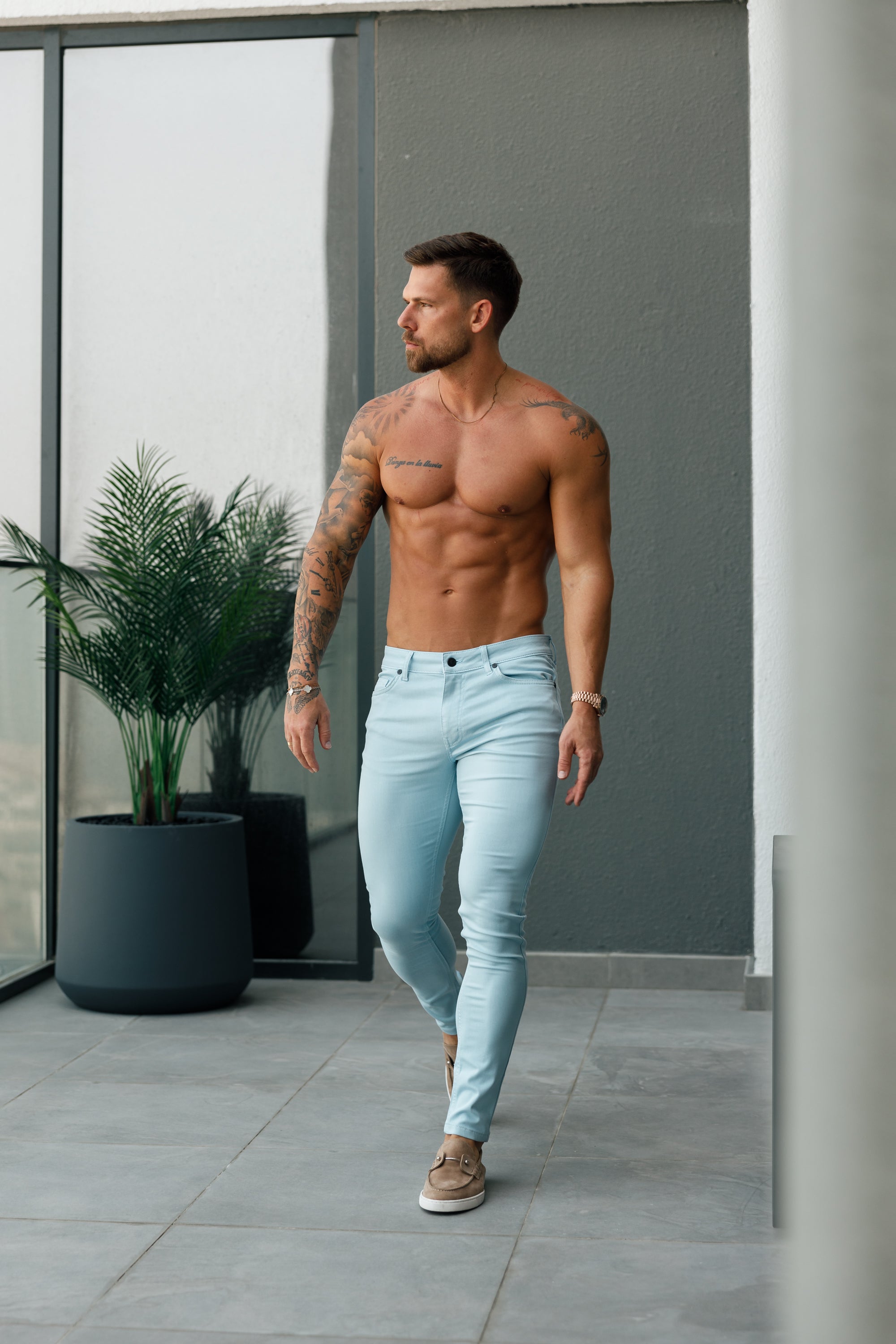 FS Slim Stretch Pale Blue Sateen Pants - FSH1147