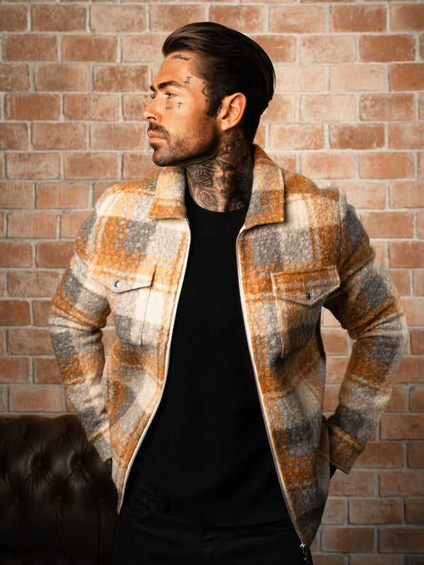 FS Boucle Zipped Check Jacket Tan - FSN157