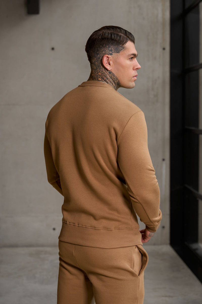 FS Plain Taupe Crew Sweater With FS Branding - FSH1185