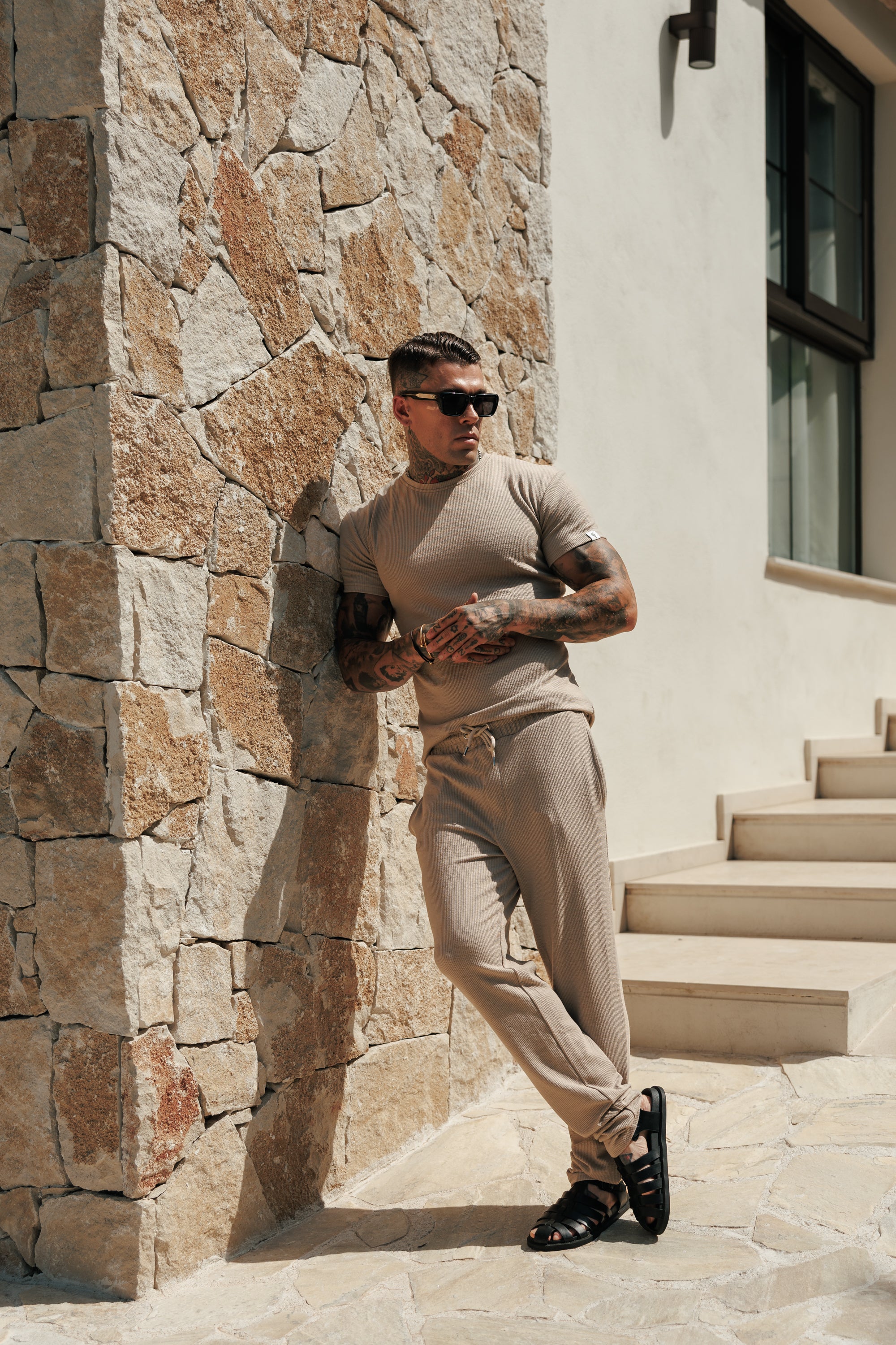 Jersey Cord Slim Beige Trousers - FSR089