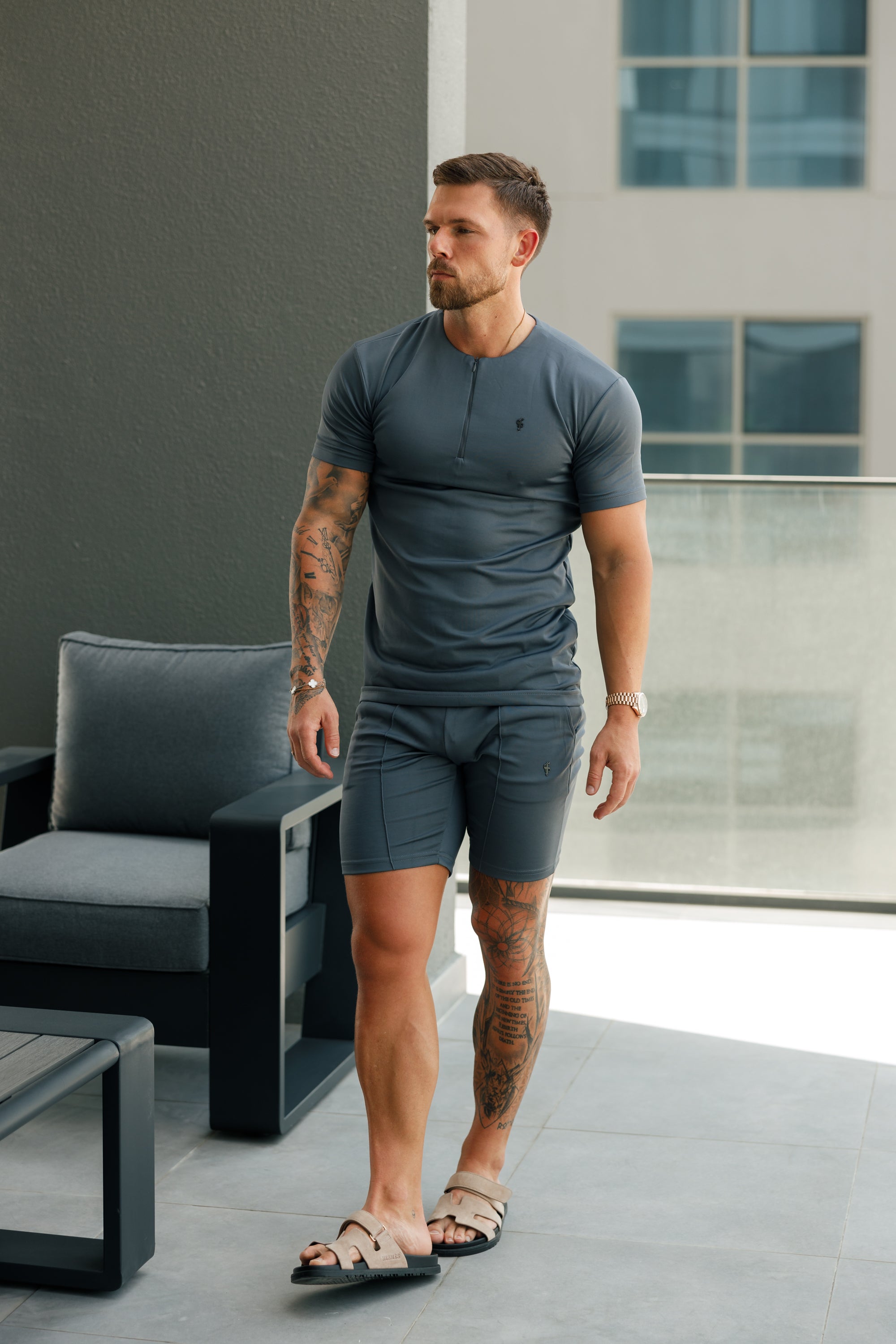 Scuba Charcoal / Black Elasticated Drawstring Pintuck Shorts - FSH1112