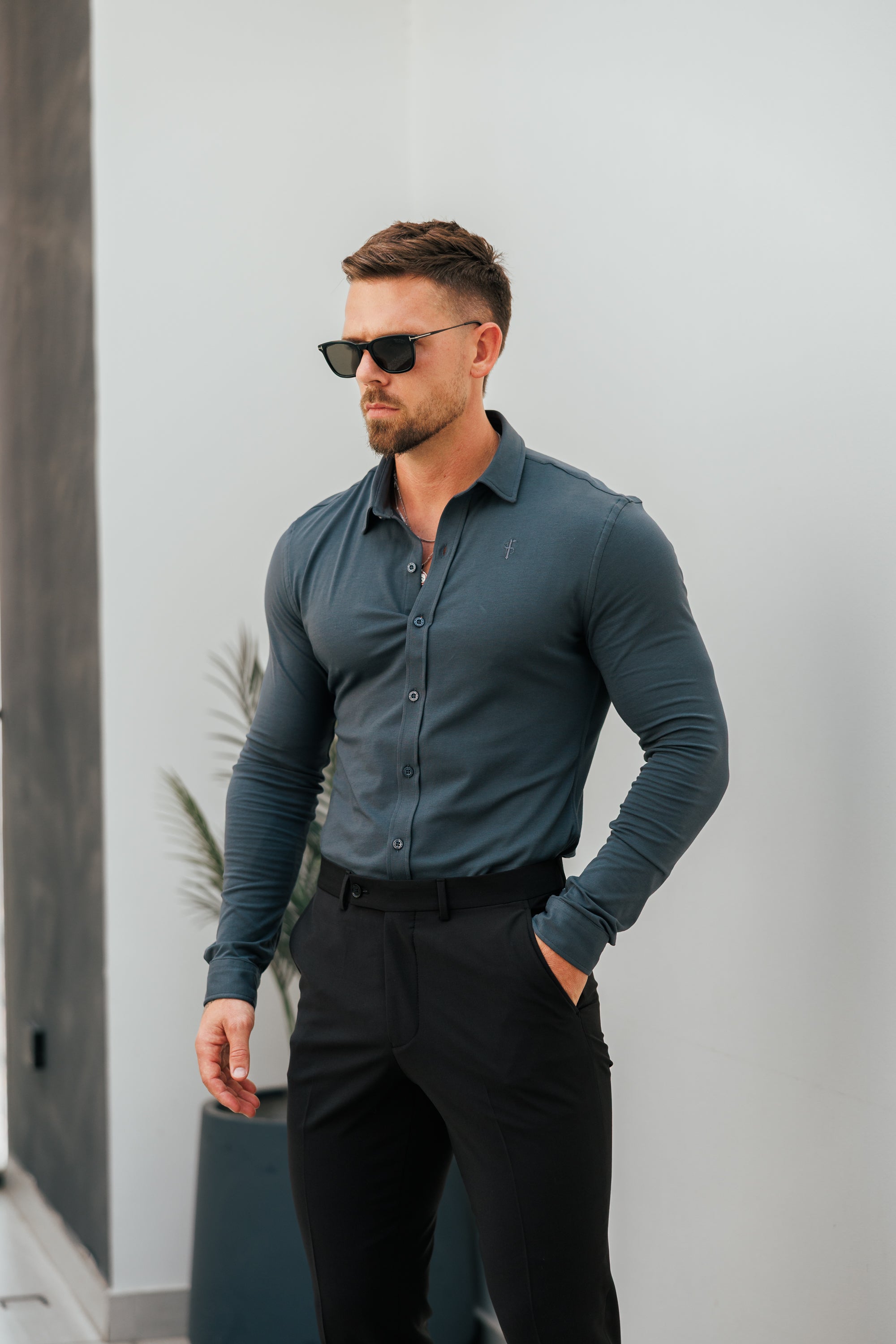 Fitted Blue / Grey Long Sleeve Jersey - FSD005