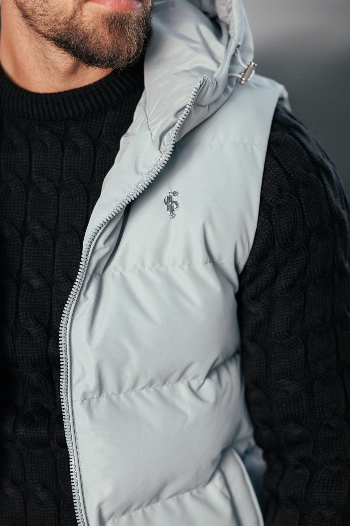 Mid Grey Padded Hooded Gilet - FSN244