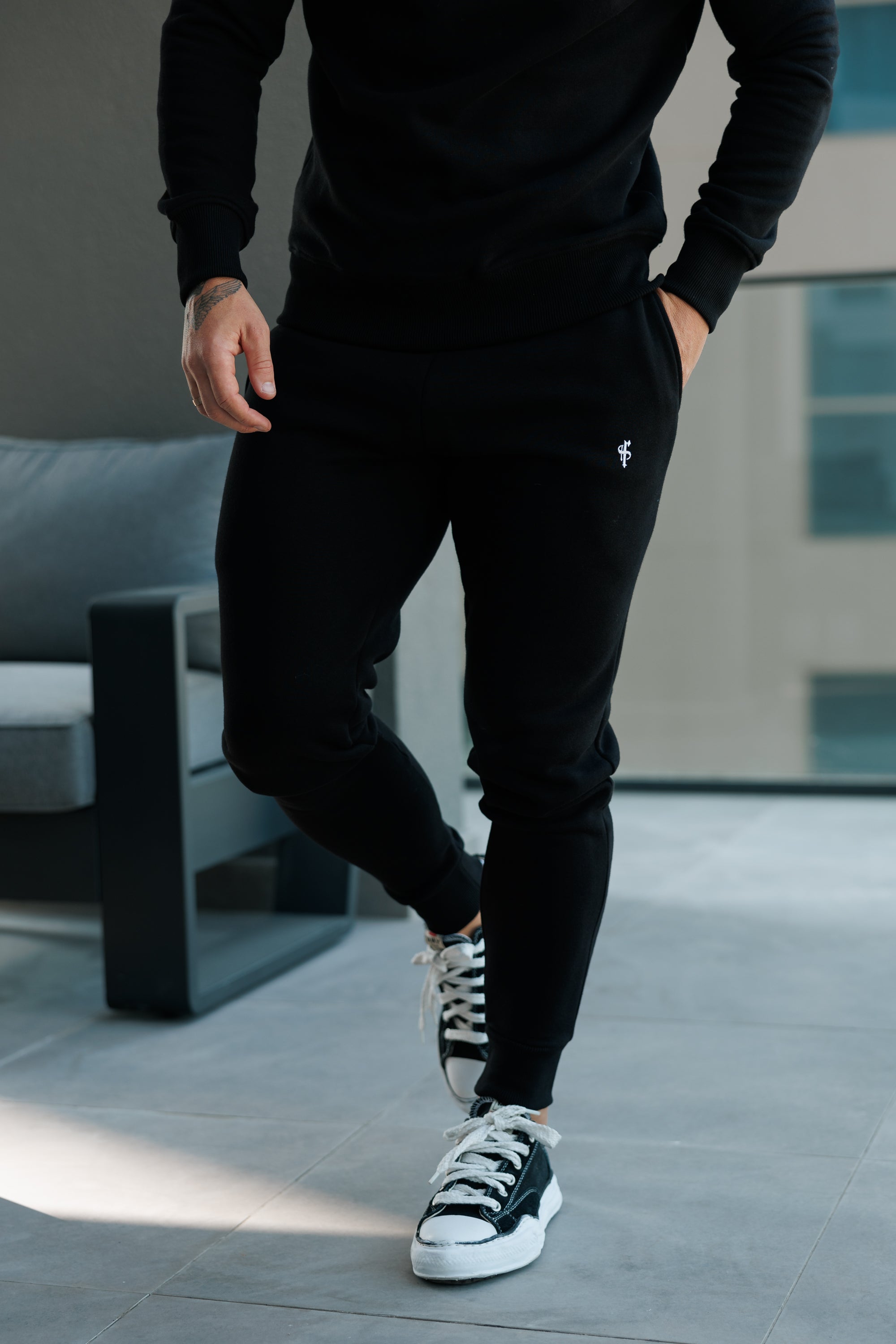 Father Sons Black Cargo Tracksuit Sweat Pants With Pockets, Cuffed Hem and FS Embroidery - FSH934